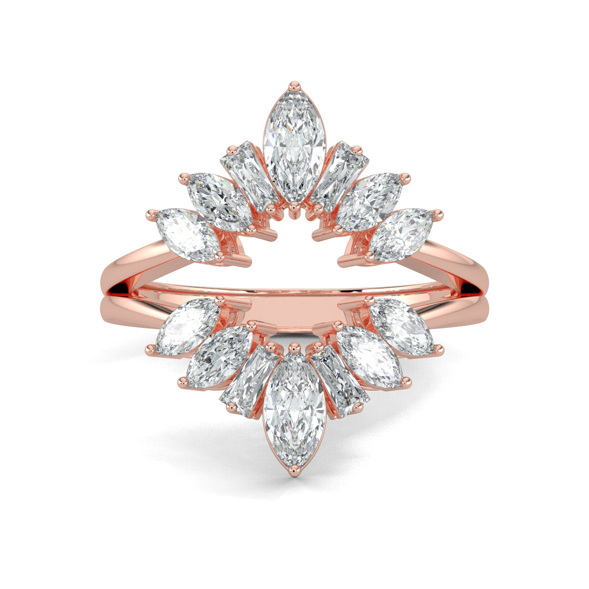 Rose Gold, Diamond Ring, Elegant MarqBag Ring, Natural Diamonds, Lab-Grown Diamonds, Everyday Ring, Split Shank Band, Marquise Diamonds, Baguette Diamonds, Sustainable Jewelry
