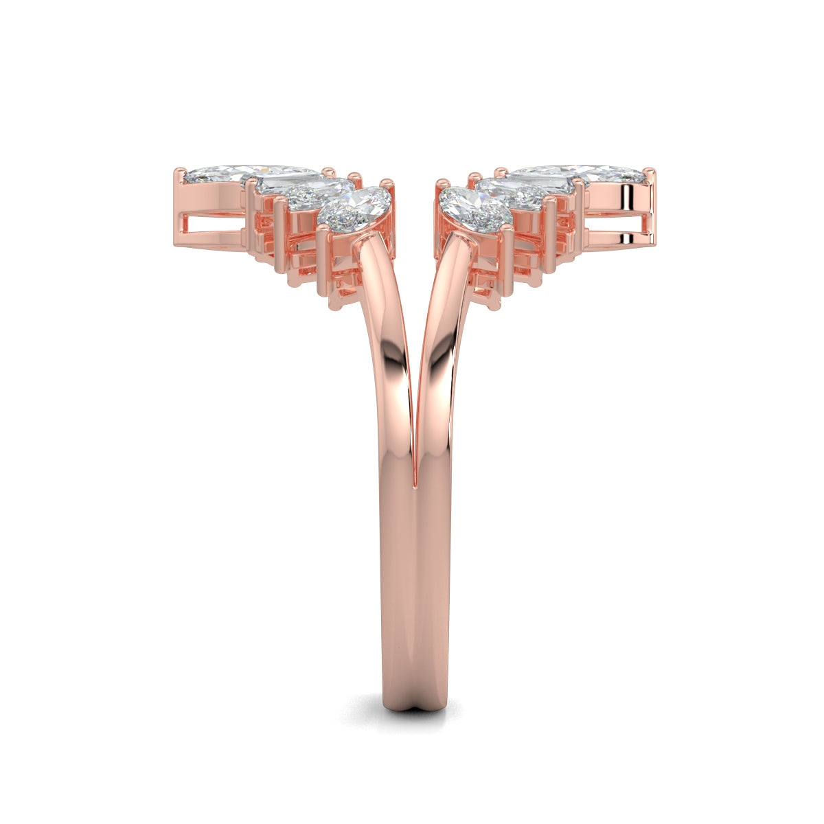 Rose Gold, Diamond Ring, Elegant MarqBag Ring, Natural Diamonds, Lab-Grown Diamonds, Everyday Ring, Split Shank Band, Marquise Diamonds, Baguette Diamonds, Sustainable Jewelry