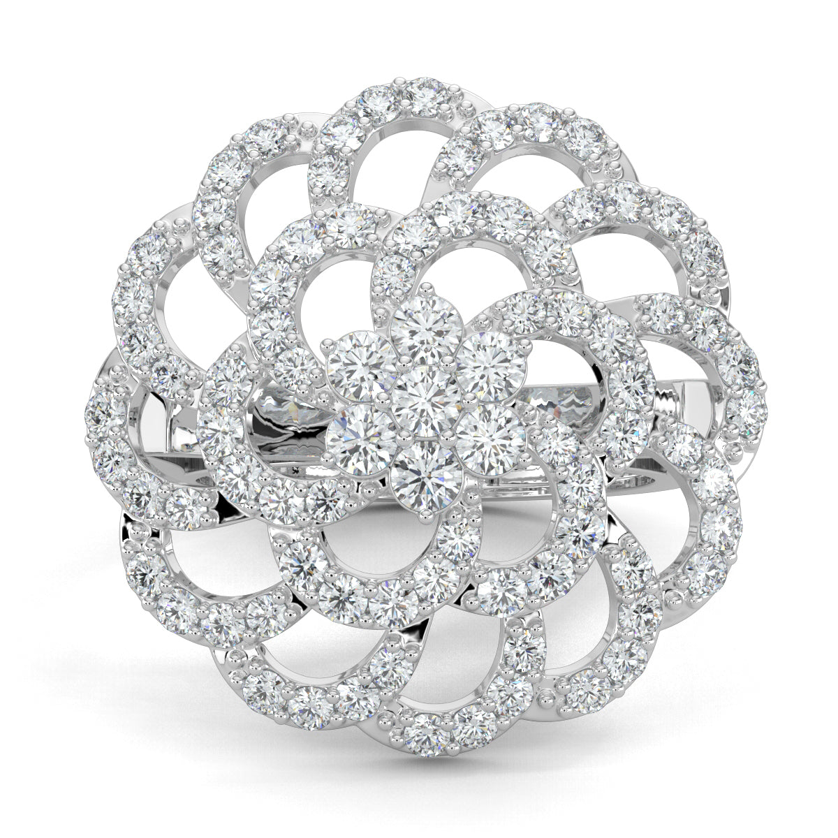 White Gold, Diamond Ring, Natural diamond ring, Blossom Burst Diamond Ring, Lab-Grown Diamonds, Floral Inspired Ring, Diamond Encrusted Ring, Cocktail Jewelry, Statement Ring, Elegant Band Ring, Sparkling Flower Ring