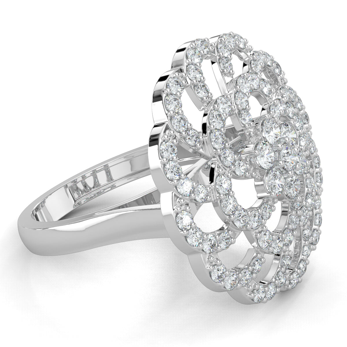 White Gold, Diamond Ring, Natural diamond ring, Blossom Burst Diamond Ring, Lab-Grown Diamonds, Floral Inspired Ring, Diamond Encrusted Ring, Cocktail Jewelry, Statement Ring, Elegant Band Ring, Sparkling Flower Ring