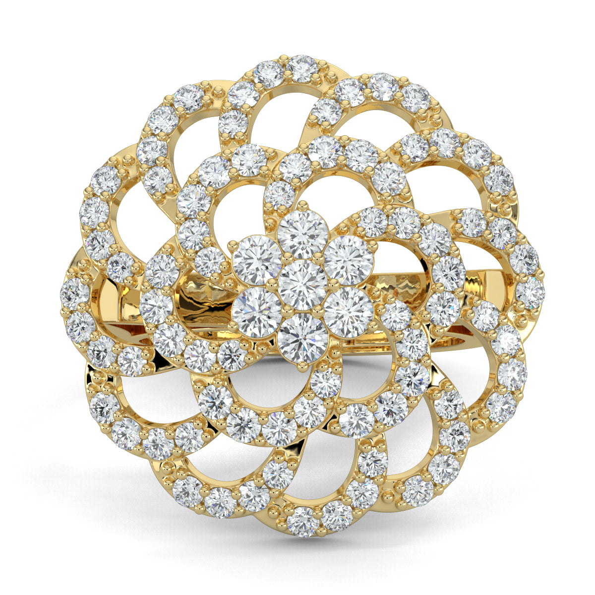 Yellow Gold, Diamond Ring, Natural diamond ring, Blossom Burst Diamond Ring, Lab-Grown Diamonds, Floral Inspired Ring, Diamond Encrusted Ring, Cocktail Jewelry, Statement Ring, Elegant Band Ring, Sparkling Flower Ring
