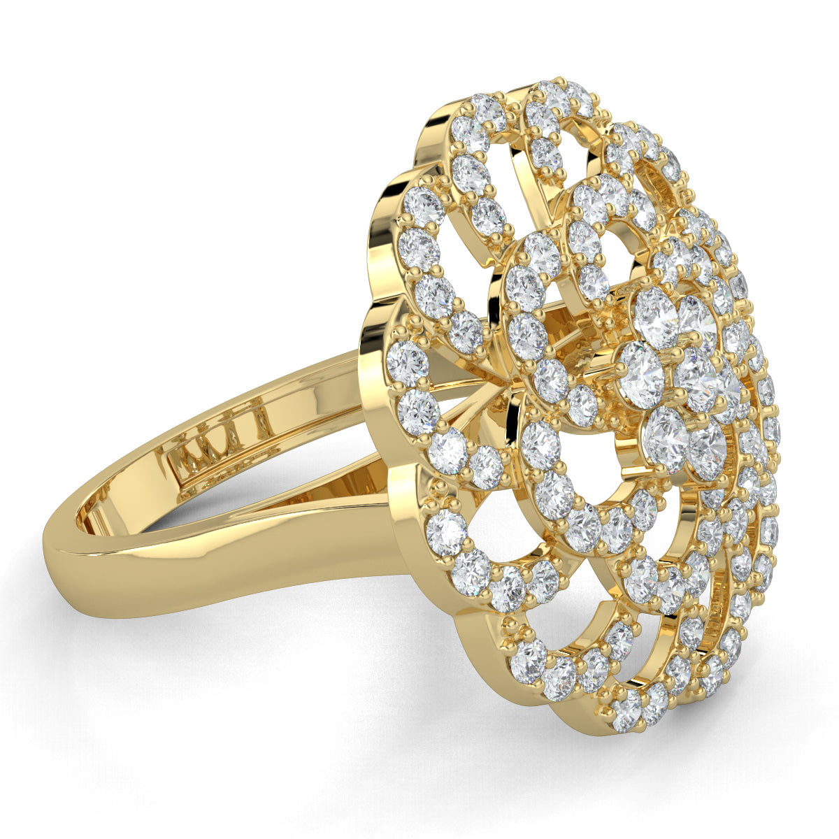 Yellow Gold, Diamond Ring, Natural diamond ring, Blossom Burst Diamond Ring, Lab-Grown Diamonds, Floral Inspired Ring, Diamond Encrusted Ring, Cocktail Jewelry, Statement Ring, Elegant Band Ring, Sparkling Flower Ring