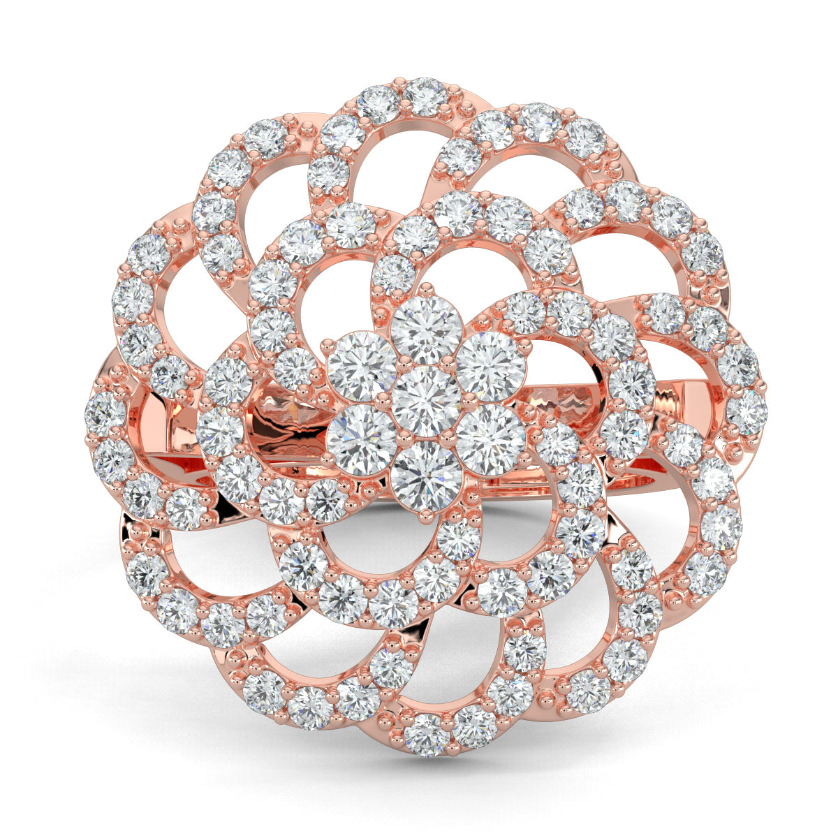 Rose Gold, Diamond Ring, Natural diamond ring, Blossom Burst Diamond Ring, Lab-Grown Diamonds, Floral Inspired Ring, Diamond Encrusted Ring, Cocktail Jewelry, Statement Ring, Elegant Band Ring, Sparkling Flower Ring