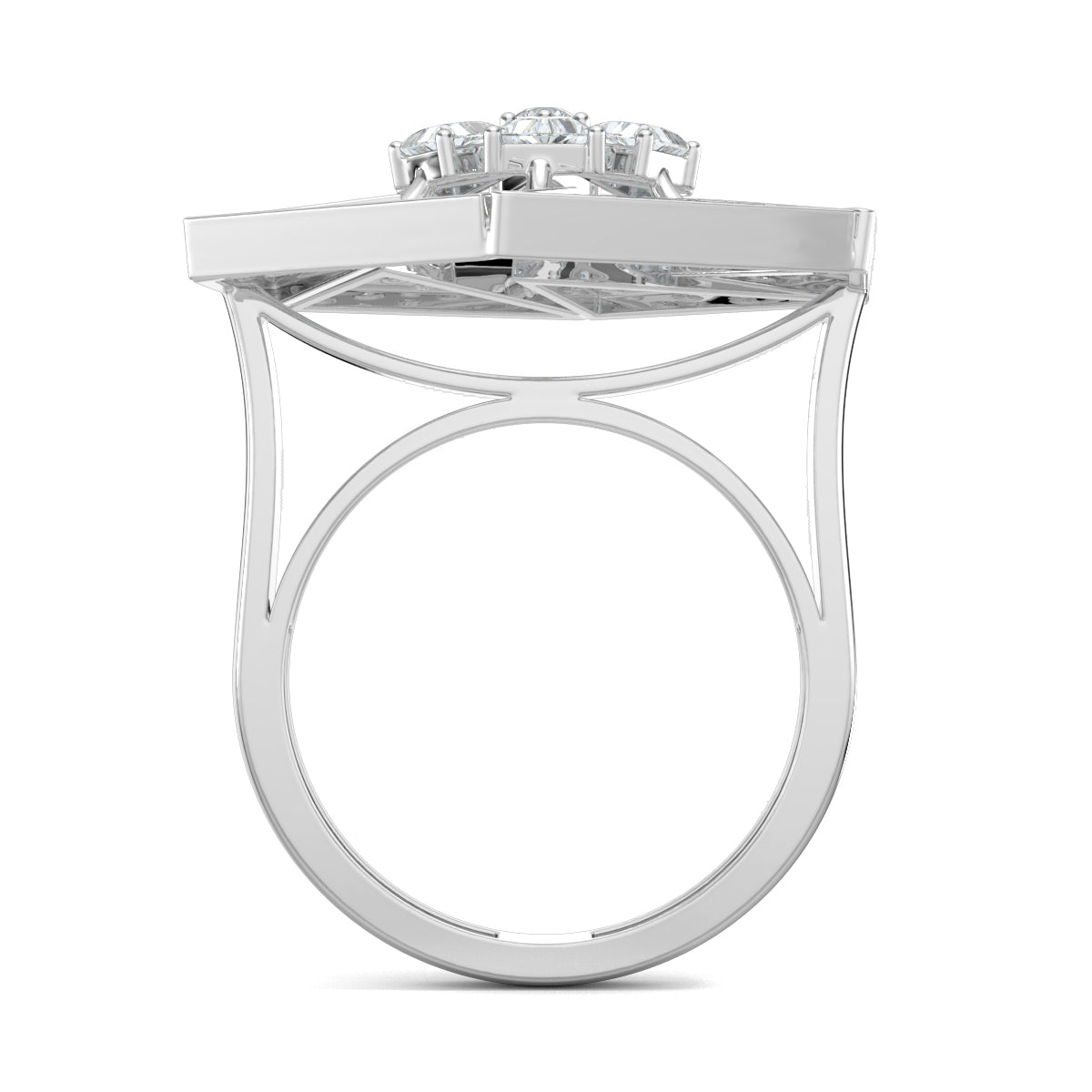 White Gold, Diamond Ring, dazzling trilliant statement ring, natural diamonds, lab-grown diamonds, trilliant diamonds, round diamonds, cocktail ring, statement jewelry, luxury ring, bold sparkle ring