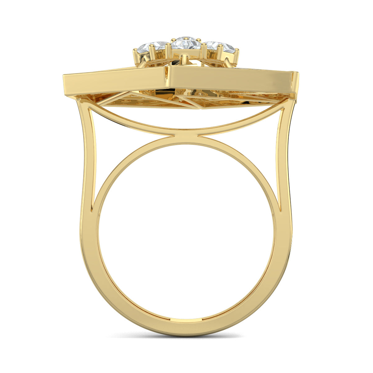 Yellow Gold, Diamond Ring, dazzling trilliant statement ring, natural diamonds, lab-grown diamonds, trilliant diamonds, round diamonds, cocktail ring, statement jewelry, luxury ring, bold sparkle ring