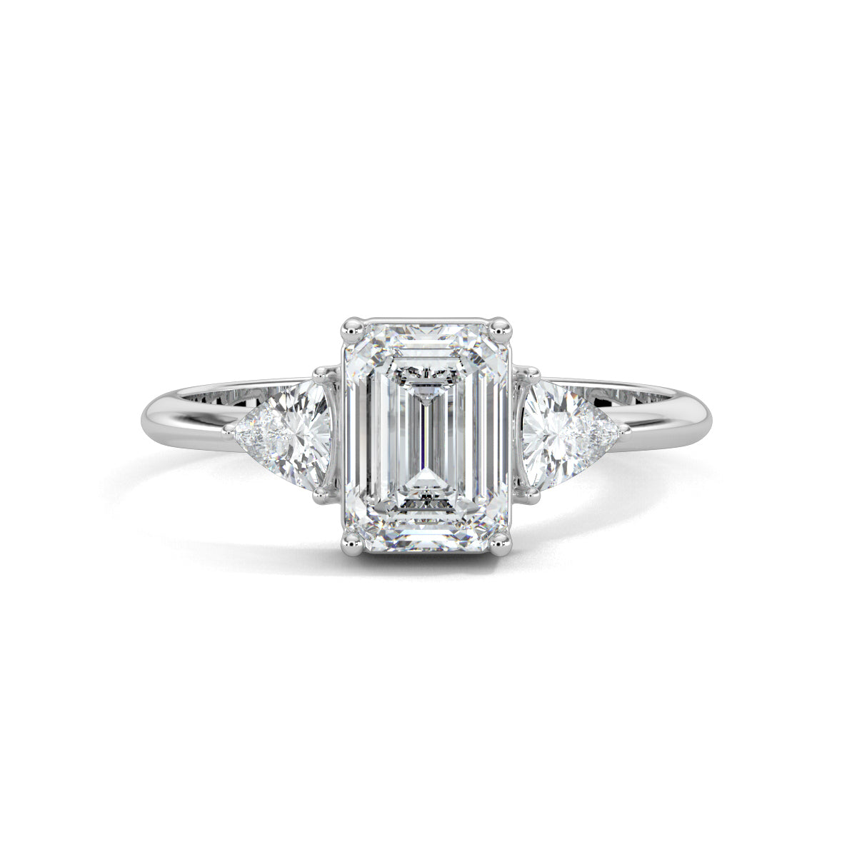 White Gold, Diamond Ring, natural diamond ring, lab-grown diamond ring, Classic Emerald Trillion Ring, Emerald Shape Diamond, Trillion Cut Diamonds, Solitaire Ring, Classic Band