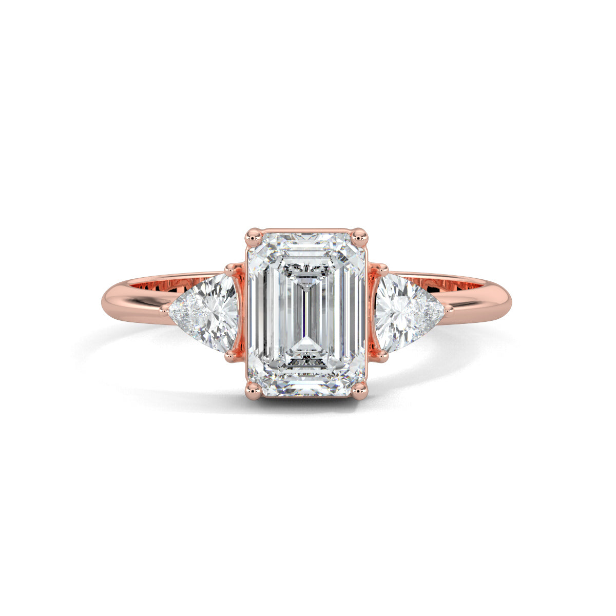 Rose Gold, Diamond Ring, natural diamond ring, lab-grown diamond ring, Classic Emerald Trillion Ring, Emerald Shape Diamond, Trillion Cut Diamonds, Solitaire Ring, Classic Band