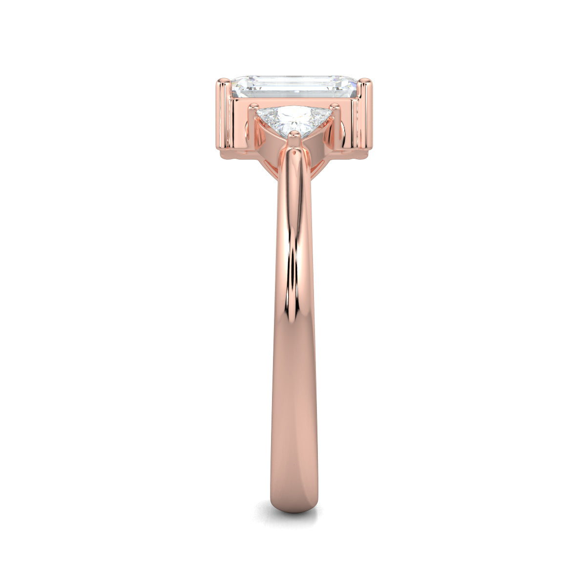 Rose Gold, Diamond Ring, natural diamond ring, lab-grown diamond ring, Classic Emerald Trillion Ring, Emerald Shape Diamond, Trillion Cut Diamonds, Solitaire Ring, Classic Band