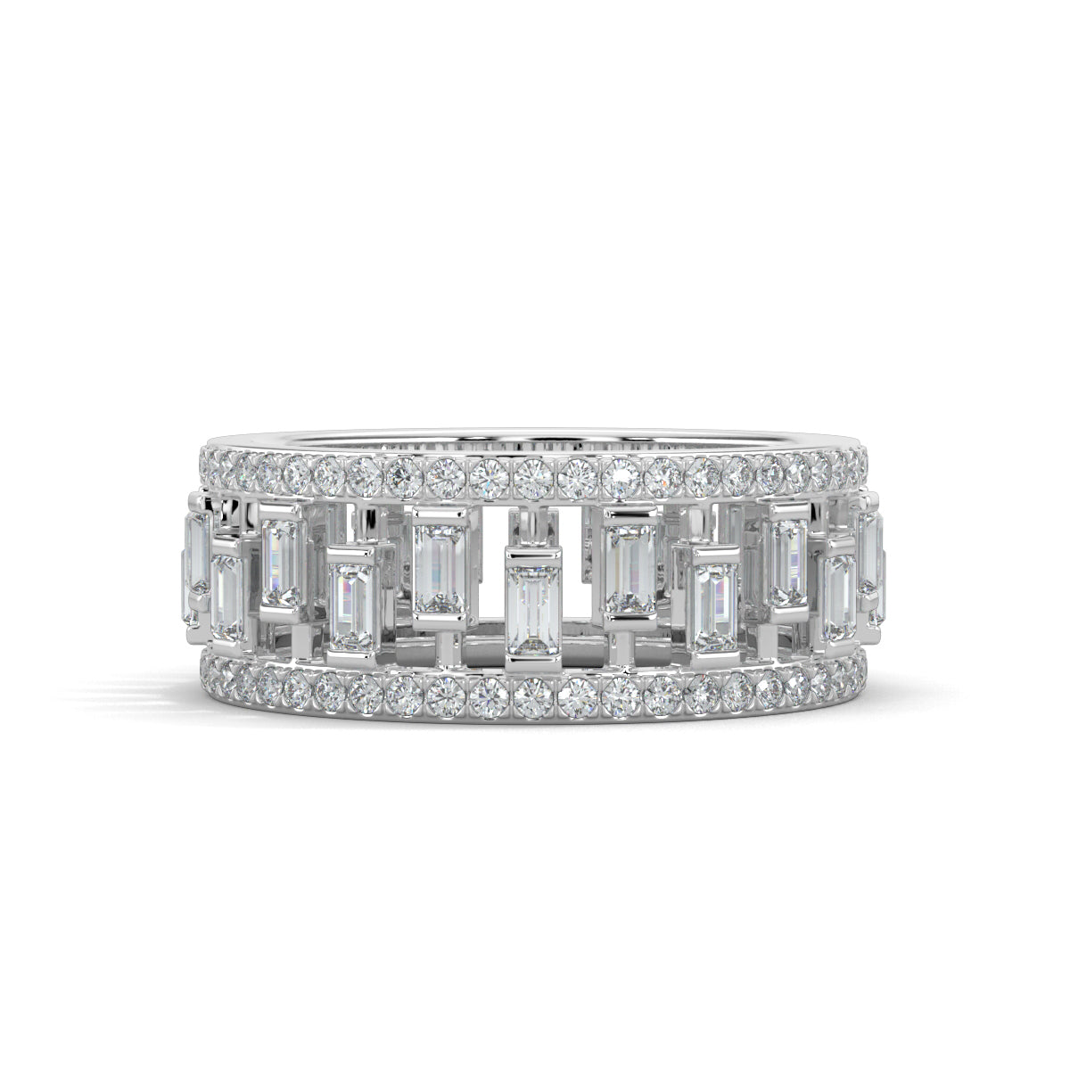 White Gold, Diamond Ring, natural diamond ring, lab-grown diamond ring, dazzling baguette eternity band, round diamonds, baguette diamonds, eternity ring, diamond ring