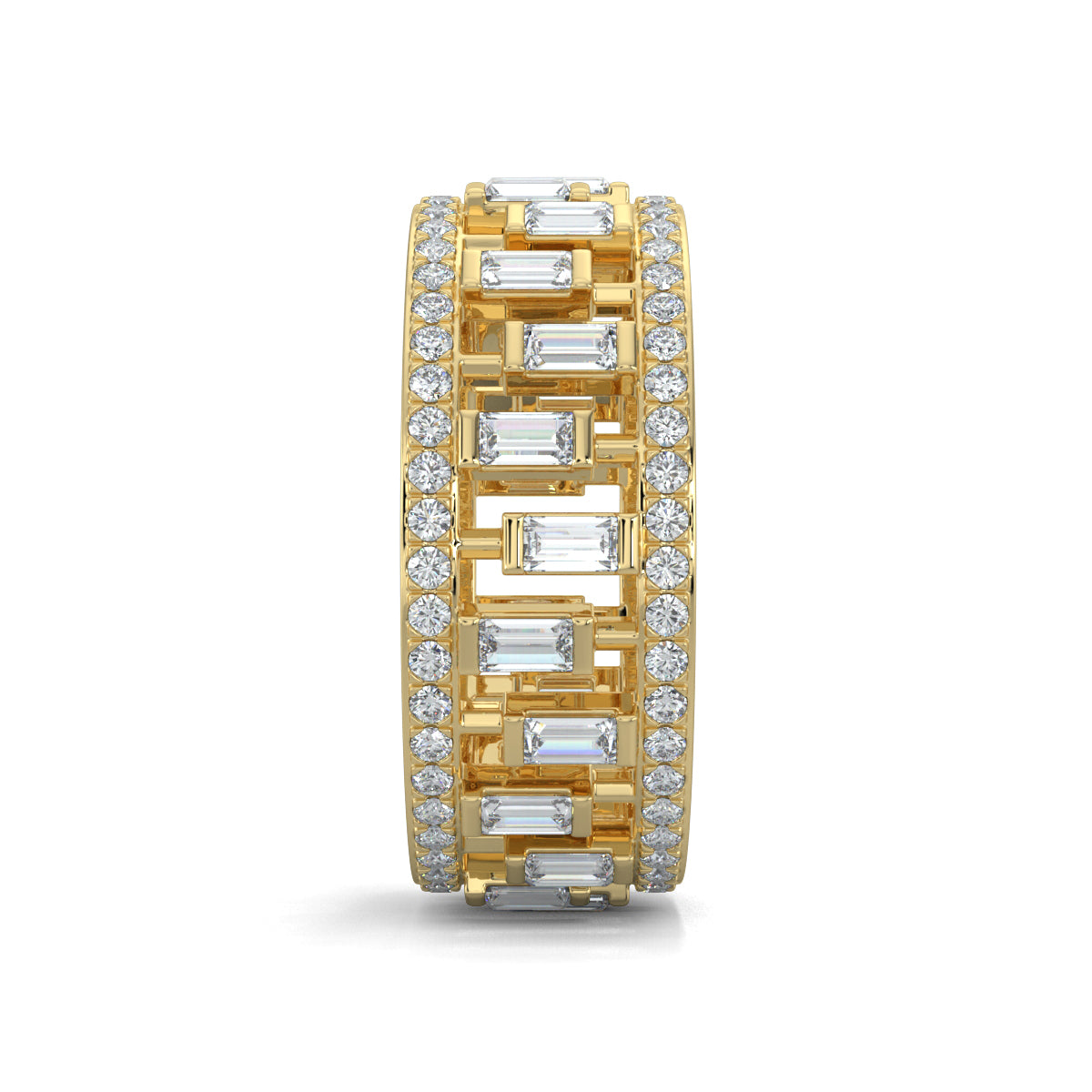 Yellow Gold, Diamond Ring, natural diamond ring, lab-grown diamond ring, dazzling baguette eternity band, round diamonds, baguette diamonds, eternity ring, diamond ring