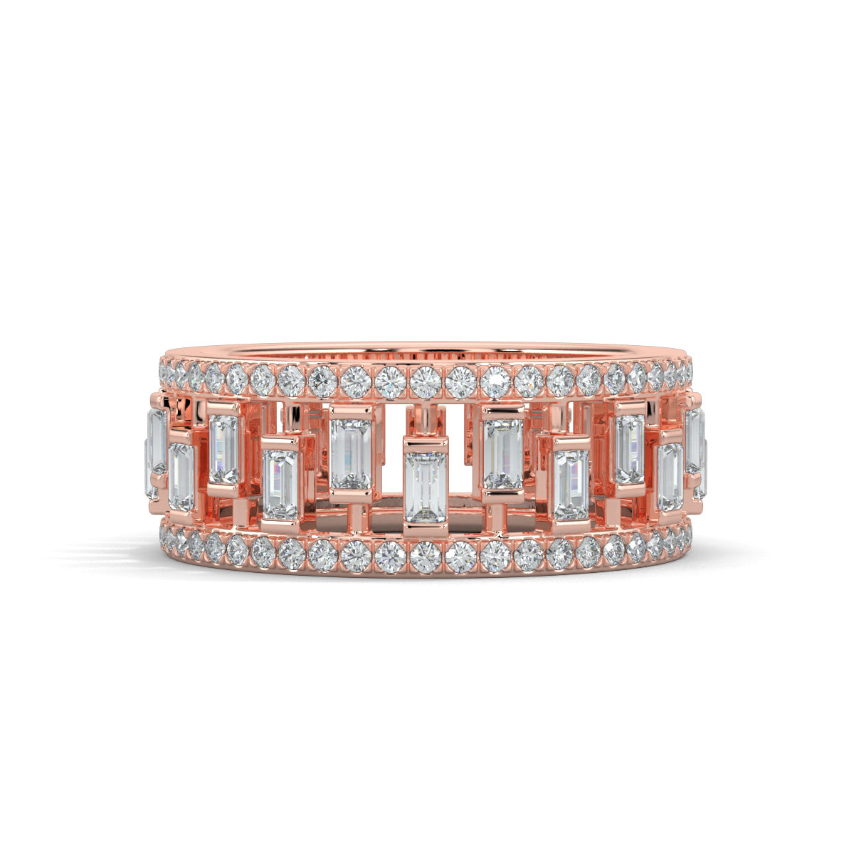 Rose Gold, Diamond Ring, natural diamond ring, lab-grown diamond ring, dazzling baguette eternity band, round diamonds, baguette diamonds, eternity ring, diamond ring