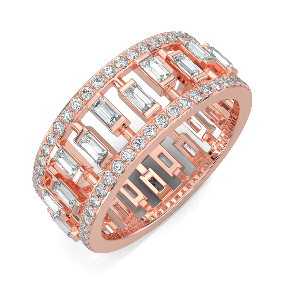 Rose Gold, Diamond Ring, natural diamond ring, lab-grown diamond ring, dazzling baguette eternity band, round diamonds, baguette diamonds, eternity ring, diamond ring