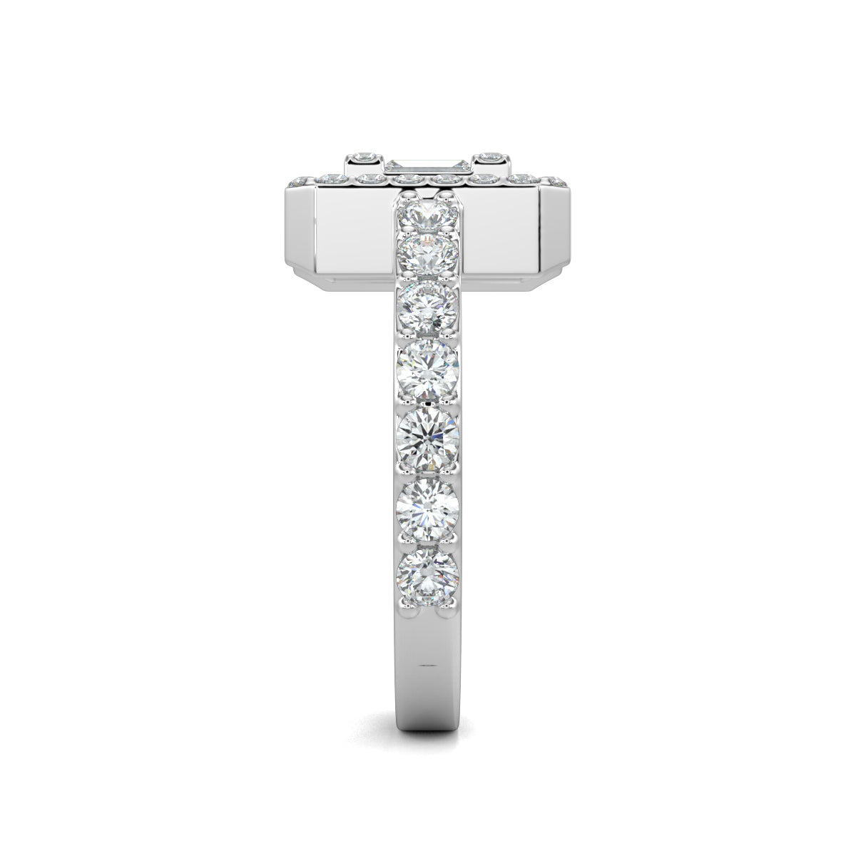 White Gold, Diamond Ring, natural diamond ring, lab-grown diamond ring, Emerald Illusion Diamond Ring, Everyday Ring, Emerald Shape, Round Diamonds, Baguette Diamonds, Pave Setting, Illusion Setting