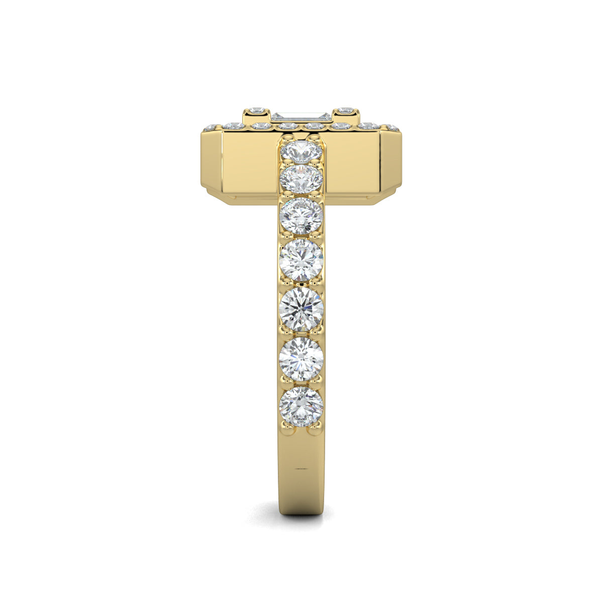 Yellow Gold, Diamond Ring, natural diamond ring, lab-grown diamond ring, Emerald Illusion Diamond Ring, Everyday Ring, Emerald Shape, Round Diamonds, Baguette Diamonds, Pave Setting, Illusion Setting