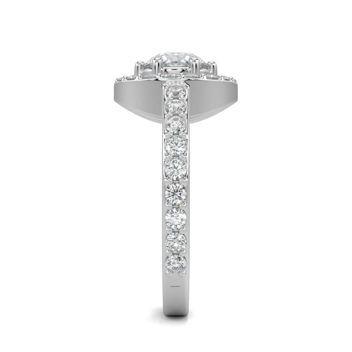 White Gold, Diamond Ring, natural diamond ring, lab-grown diamond ring, Everyday diamond ring, round diamond ring, halo setting, pave-set diamonds, elegant diamond ring, classic jewelry
