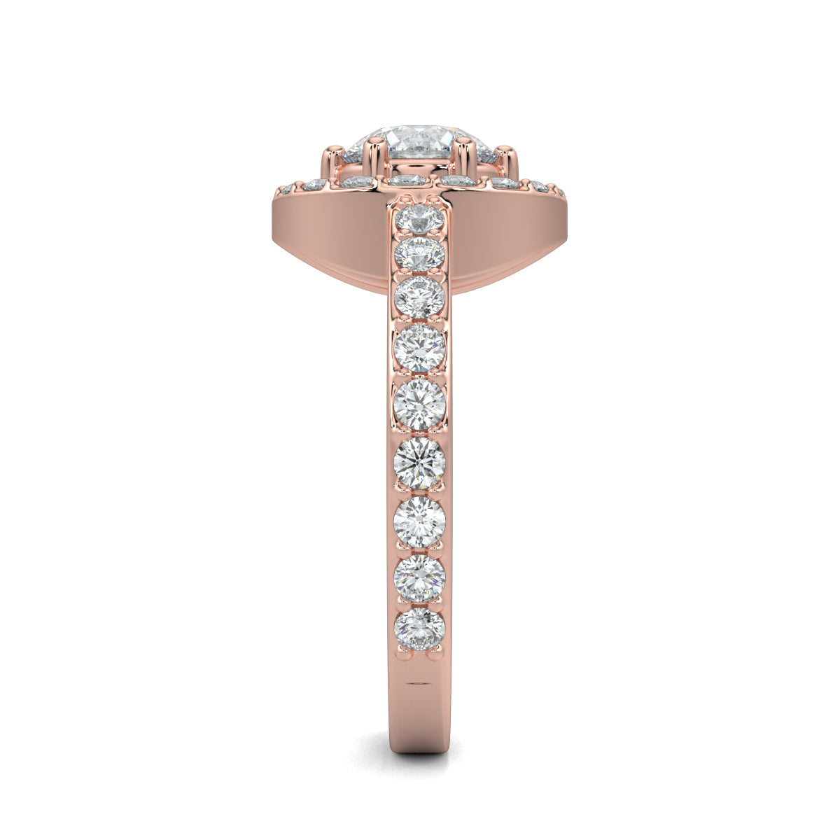 Rose Gold, Diamond Ring, natural diamond ring, lab-grown diamond ring, Everyday diamond ring, round diamond ring, halo setting, pave-set diamonds, elegant diamond ring, classic jewelry