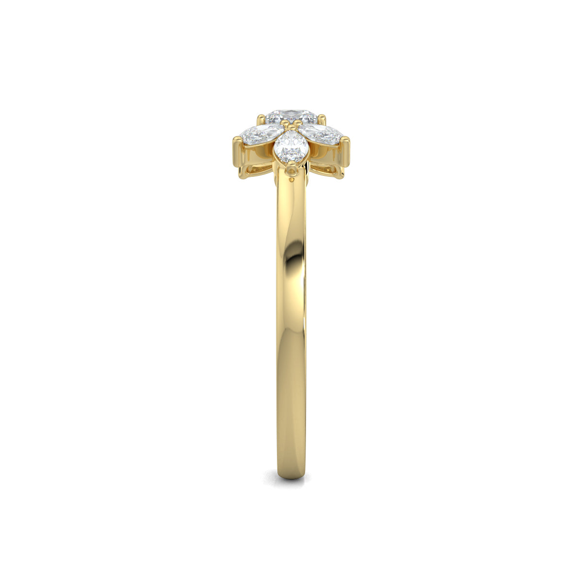 Yellow Gold, Diamond Ring, Natural diamonds, lab-grown diamonds, princess cut diamond, marquise diamonds, everyday ring, classic band, elegance, sophistication, luxury jewelry