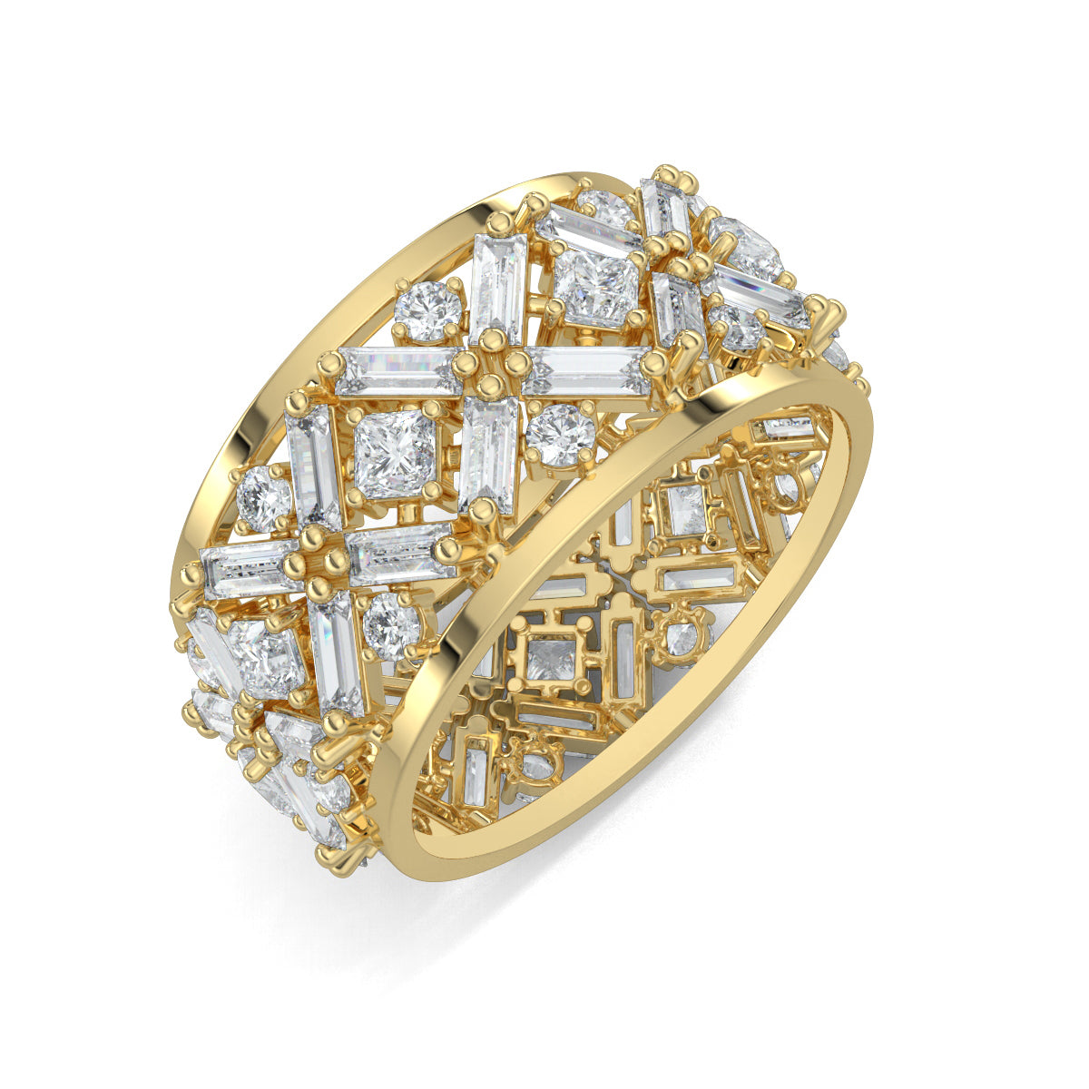 Yellow Gold, Diamond Ring, Natural diamond ring, Lab-grown diamond ring, Eternity band diamond ring, Baguette and round-cut diamond ring, Everyday diamond ring