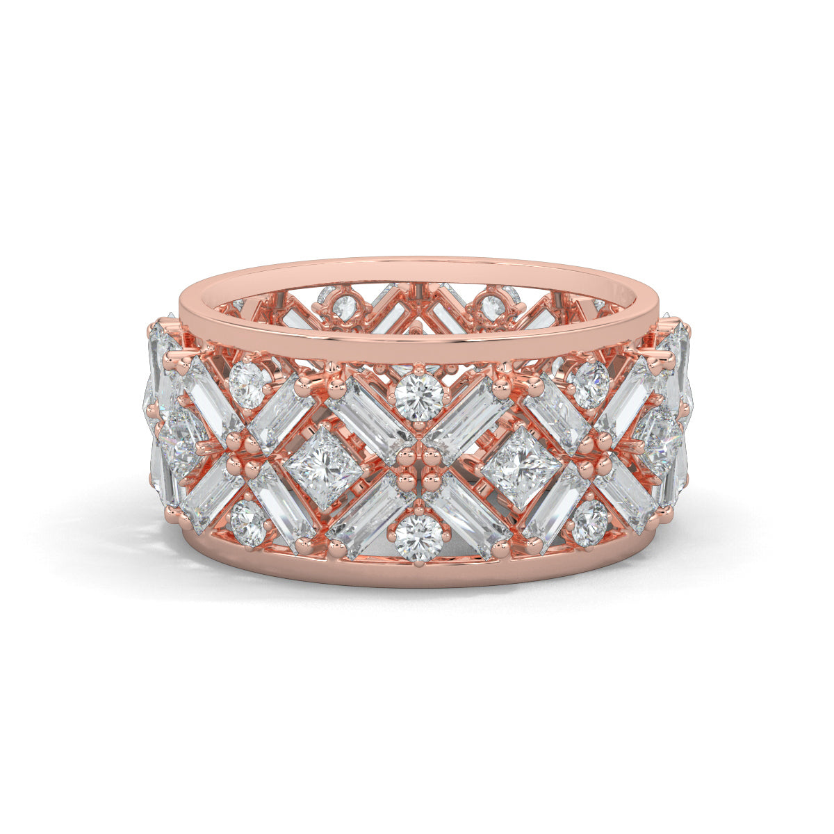 Rose Gold, Diamond Ring, Natural diamond ring, Lab-grown diamond ring, Eternity band diamond ring, Baguette and round-cut diamond ring, Everyday diamond ring