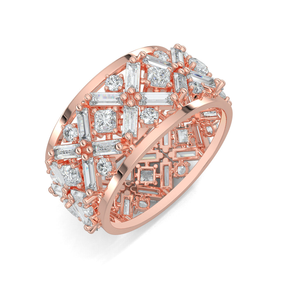 Rose Gold, Diamond Ring, Natural diamond ring, Lab-grown diamond ring, Eternity band diamond ring, Baguette and round-cut diamond ring, Everyday diamond ring