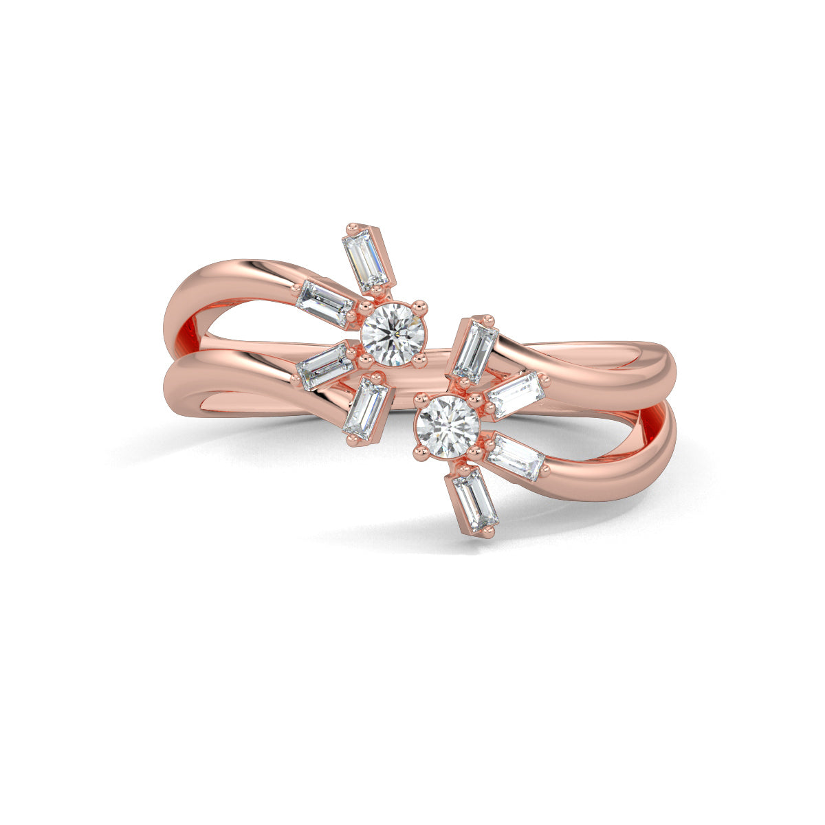 Rose Gold, Diamond Ring, Natura diamond ring, Lab-grown diamond ring, Mystic Flourish Diamond Ring, everyday diamond ring, split shank diamond ring, floral diamond ring, sustainable diamond jewelry, round diamond, baguette diamond, elegant diamond ring, enchanting diamond ring