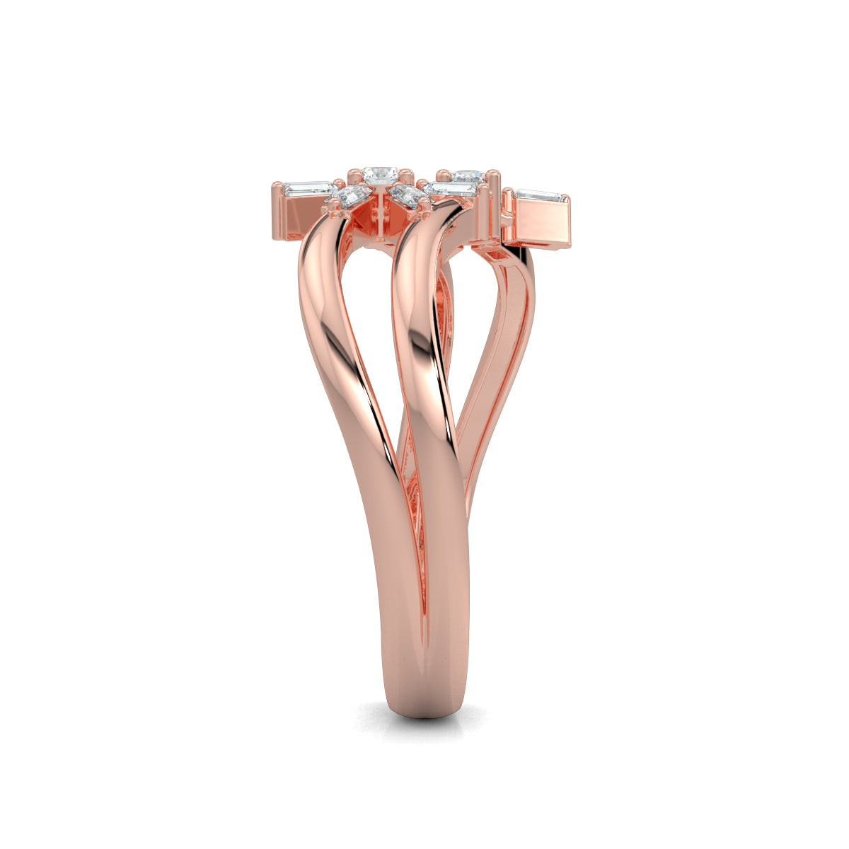 Rose Gold, Diamond Ring, Natura diamond ring, Lab-grown diamond ring, Mystic Flourish Diamond Ring, everyday diamond ring, split shank diamond ring, floral diamond ring, sustainable diamond jewelry, round diamond, baguette diamond, elegant diamond ring, enchanting diamond ring
