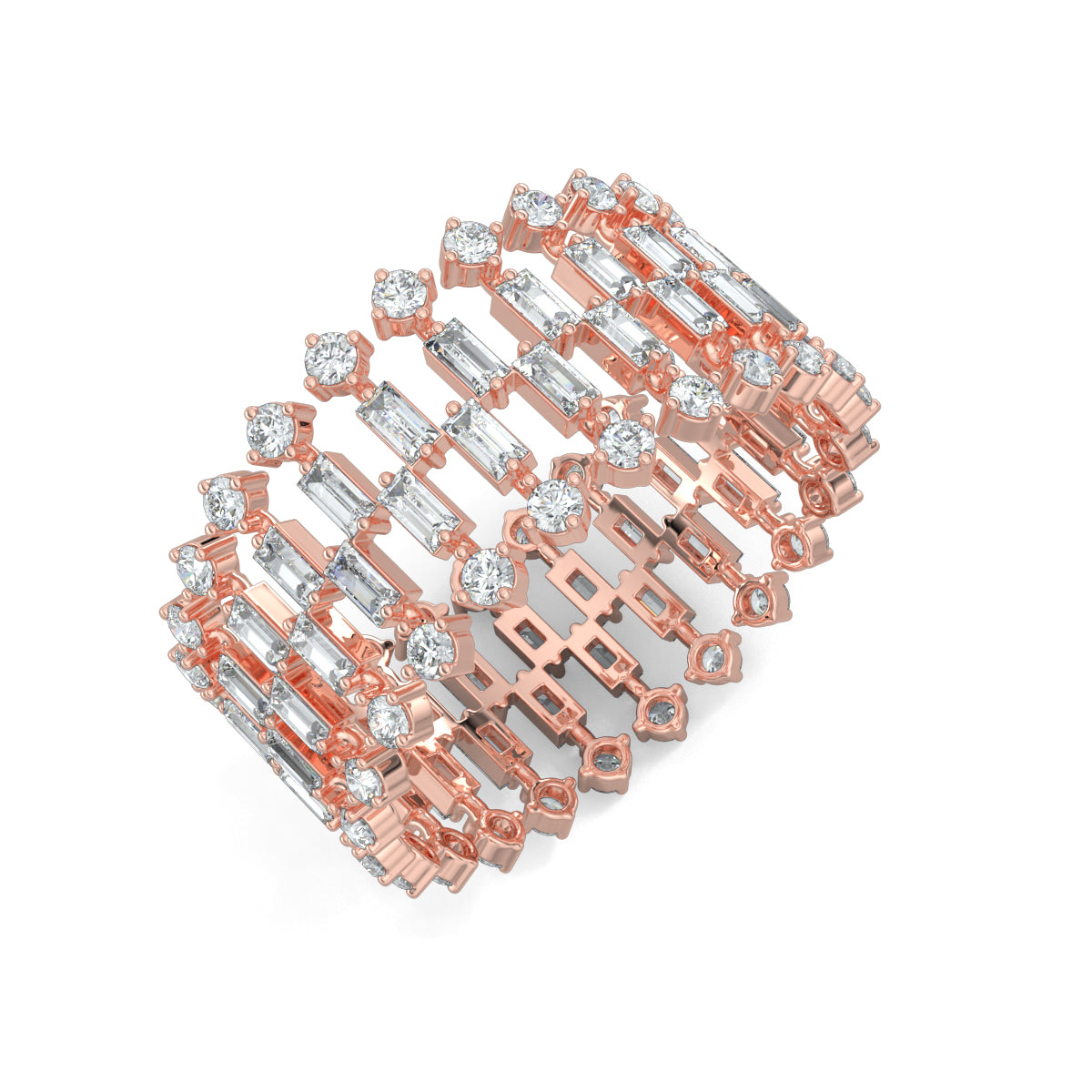 Rose Gold, Diamond Ring, glimmering aura ring, diamond eternity band, natural diamonds, lab-grown diamonds, baguette diamonds, round diamonds, everyday ring, elegant jewelry, timeless beauty