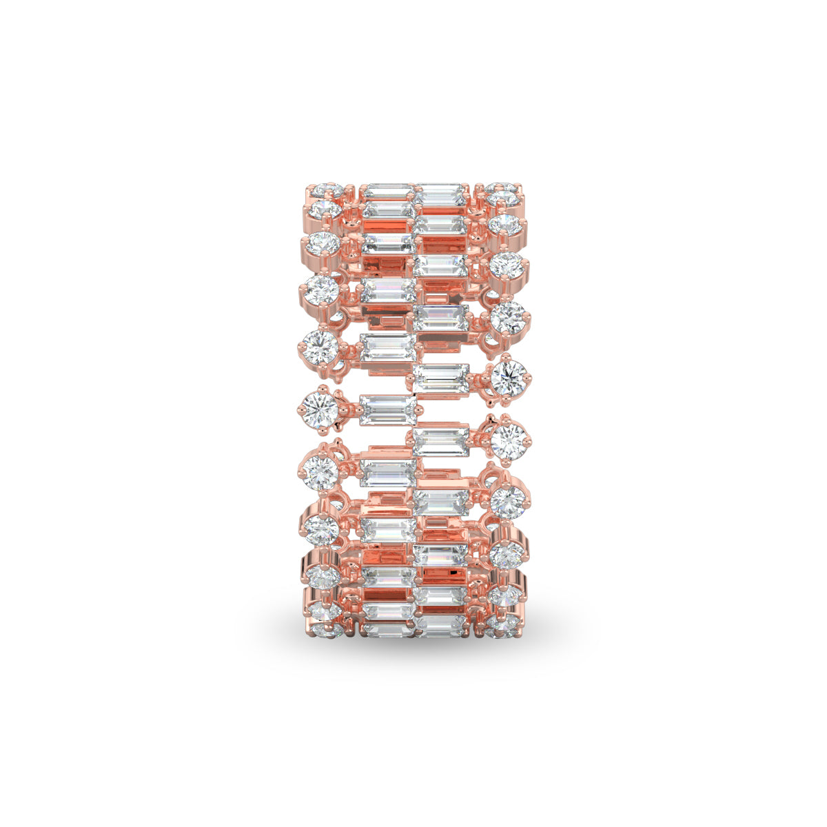 Rose Gold, Diamond Ring, glimmering aura ring, diamond eternity band, natural diamonds, lab-grown diamonds, baguette diamonds, round diamonds, everyday ring, elegant jewelry, timeless beauty