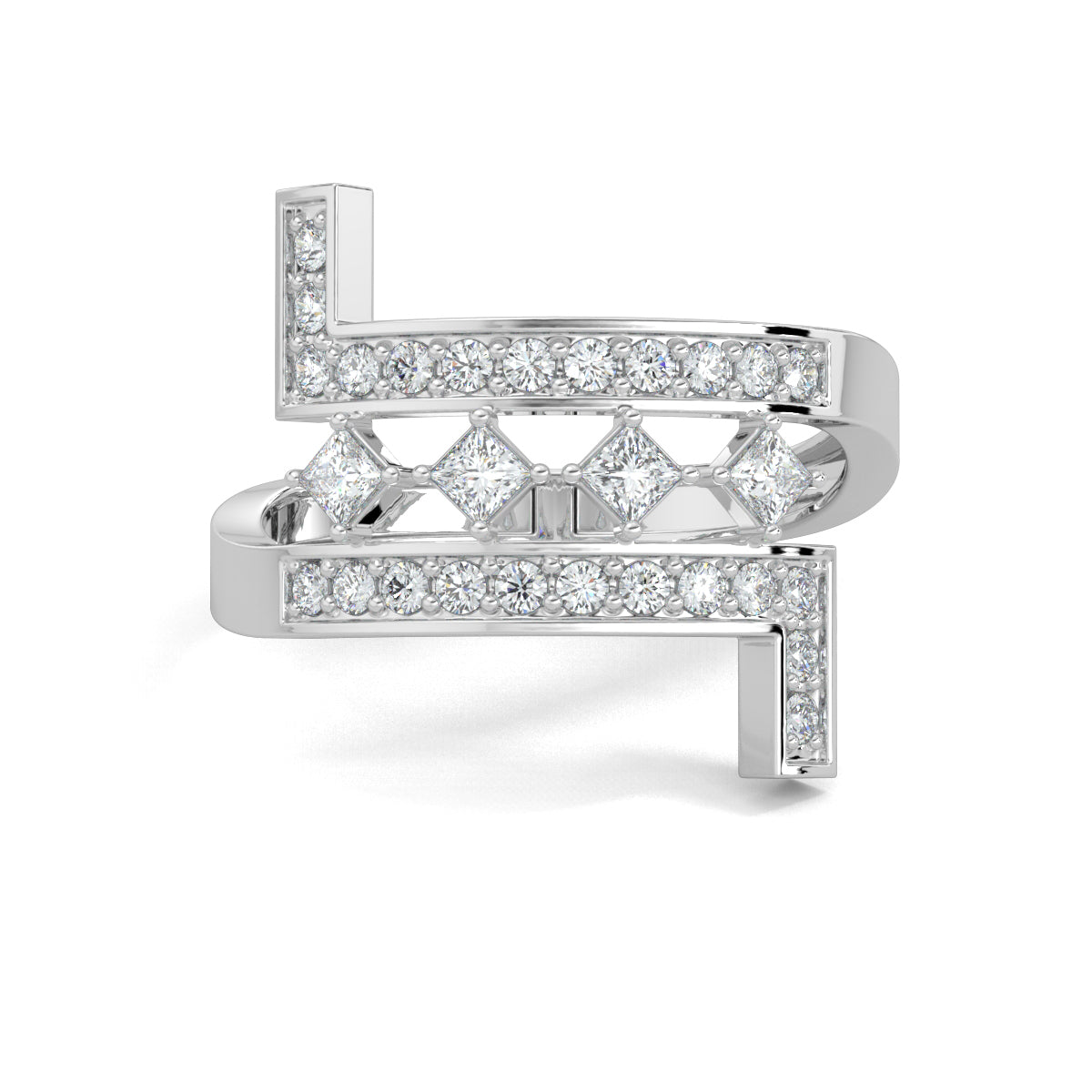 White Gold, Diamond Ring, Everyday Bliss Diamond Ring, Bypass Shank Diamond Ring, Natural diamonds, Lab-Grown Diamonds, Princess Cut Diamonds, Everyday Wear Ring, Everyday Diamond Jewelry