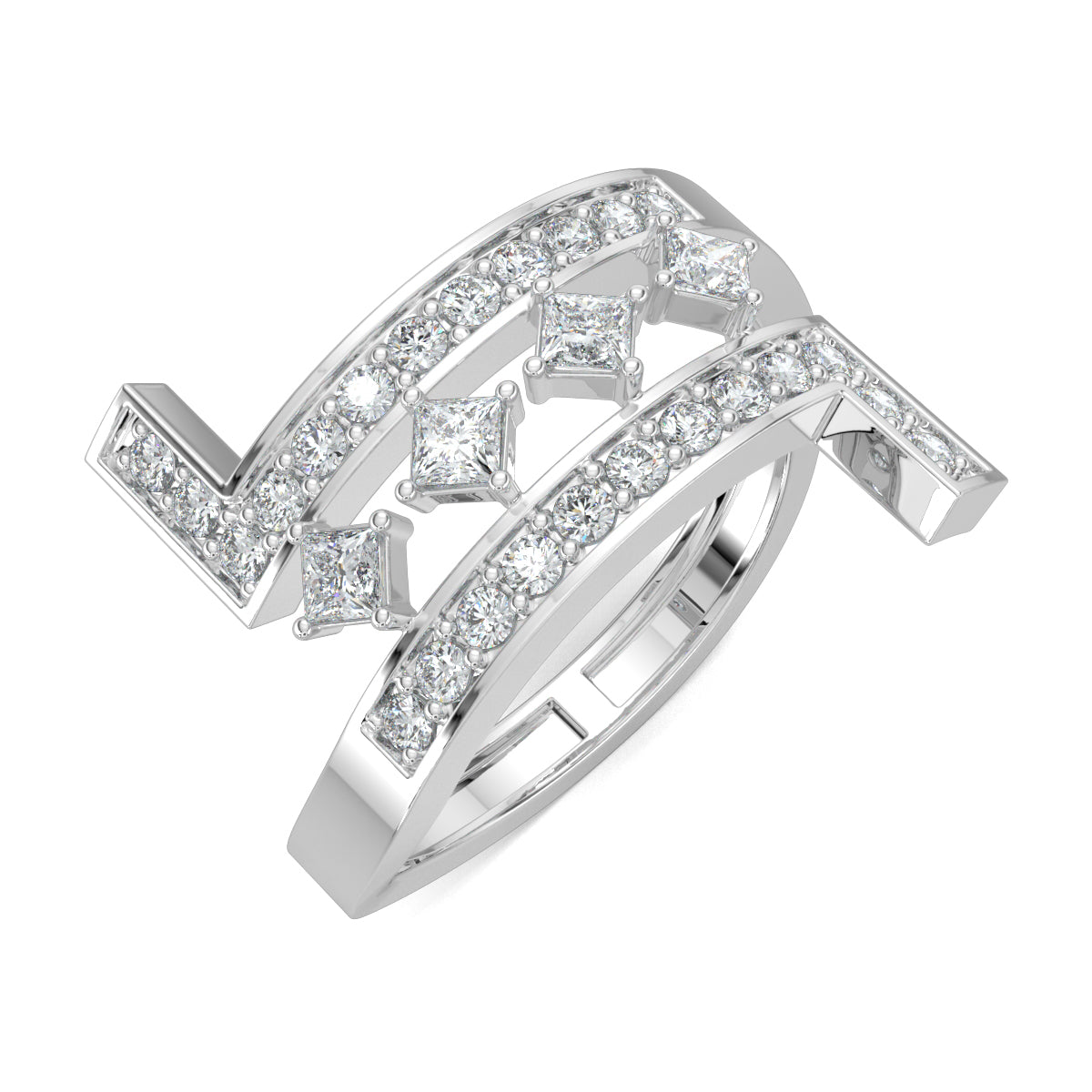 White Gold, Diamond Ring, Everyday Bliss Diamond Ring, Bypass Shank Diamond Ring, Natural diamonds, Lab-Grown Diamonds, Princess Cut Diamonds, Everyday Wear Ring, Everyday Diamond Jewelry