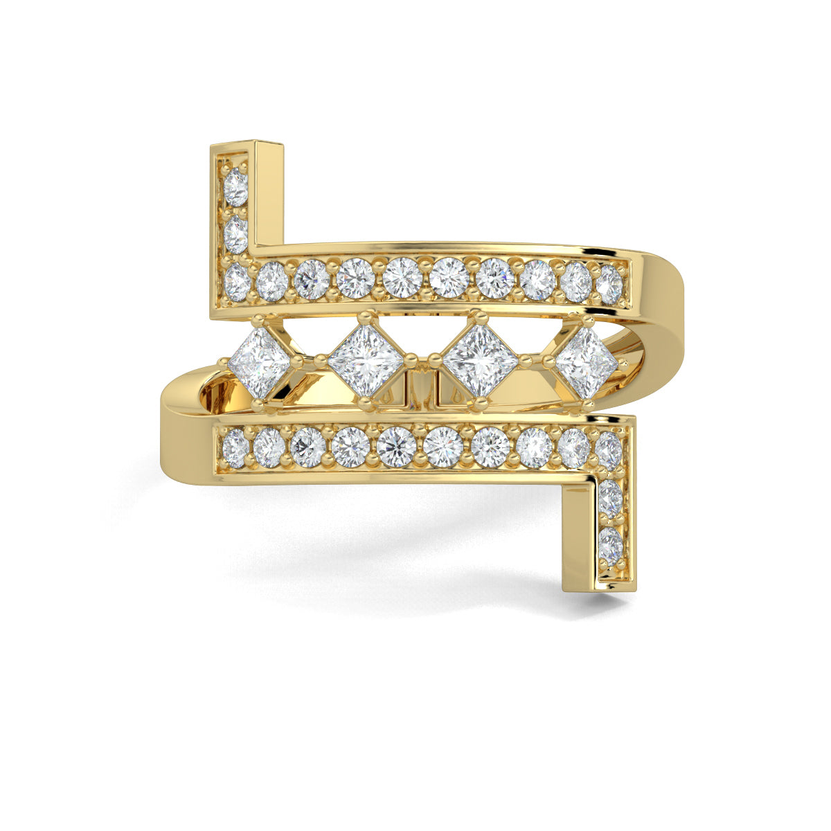 Yellow Gold, Diamond Ring, Everyday Bliss Diamond Ring, Bypass Shank Diamond Ring, Natural diamonds, Lab-Grown Diamonds, Princess Cut Diamonds, Everyday Wear Ring, Everyday Diamond Jewelry