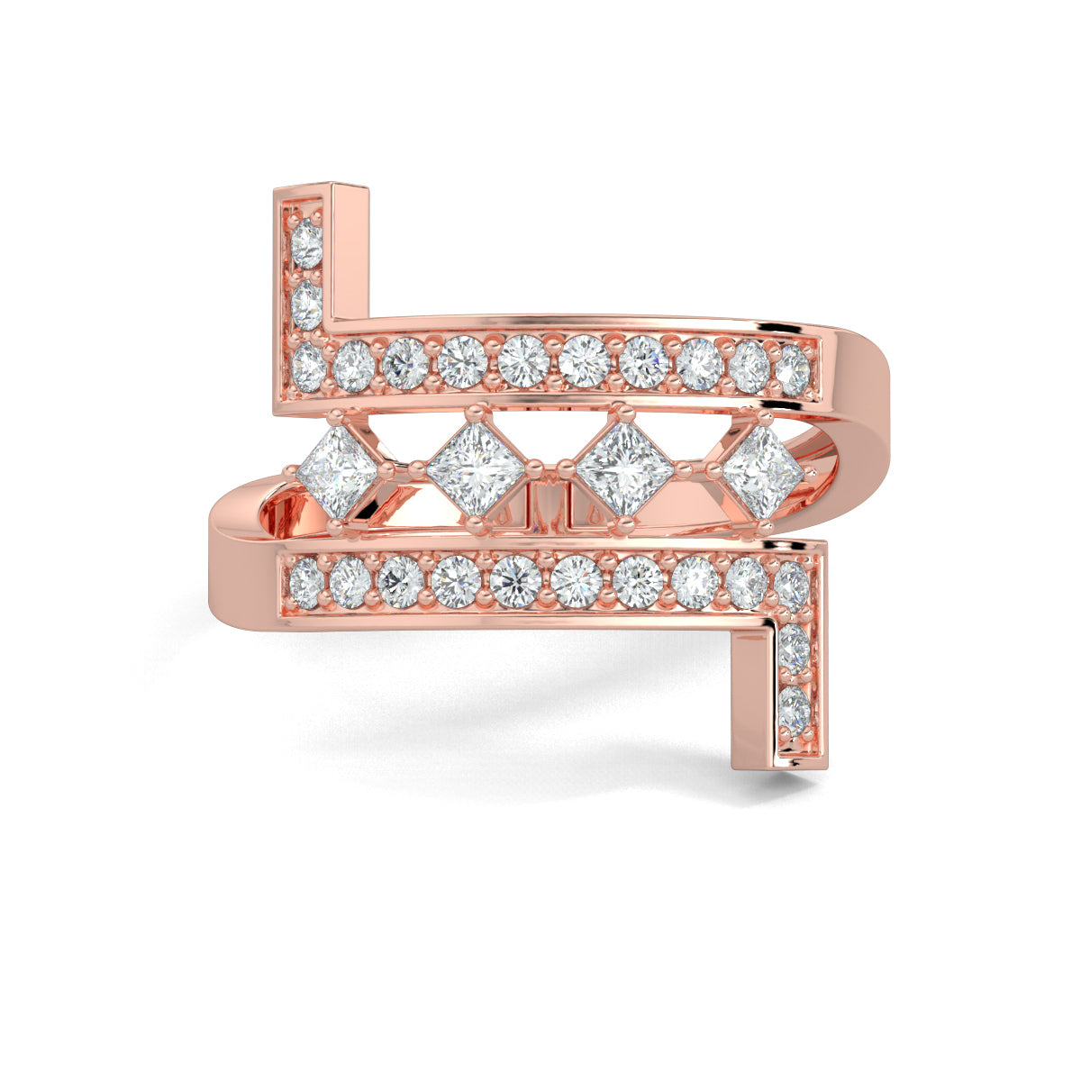 Rose Gold, Diamond Ring, Everyday Bliss Diamond Ring, Bypass Shank Diamond Ring, Natural diamonds, Lab-Grown Diamonds, Princess Cut Diamonds, Everyday Wear Ring, Everyday Diamond Jewelry