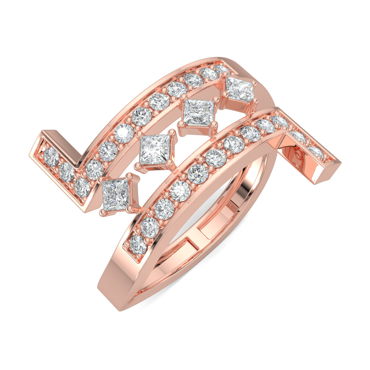 Rose Gold, Diamond Ring, Everyday Bliss Diamond Ring, Bypass Shank Diamond Ring, Natural diamonds, Lab-Grown Diamonds, Princess Cut Diamonds, Everyday Wear Ring, Everyday Diamond Jewelry