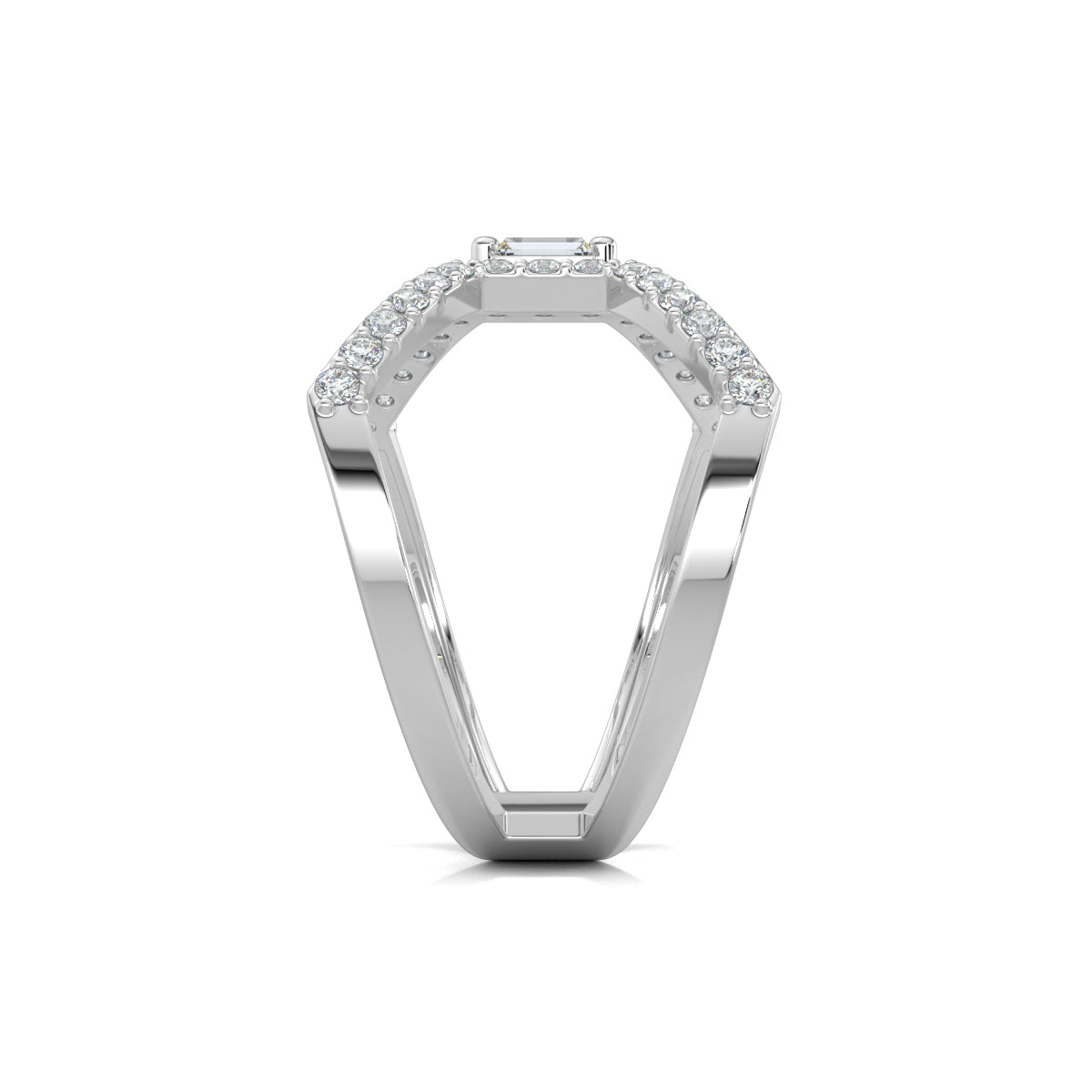 White Gold, Diamond Ring, Natural diamond ring, Lab-grown diamond ring, everyday ring, split shank design, butterfly ring, baguette diamond, round diamonds, fashion jewelry, exquisite elegance.