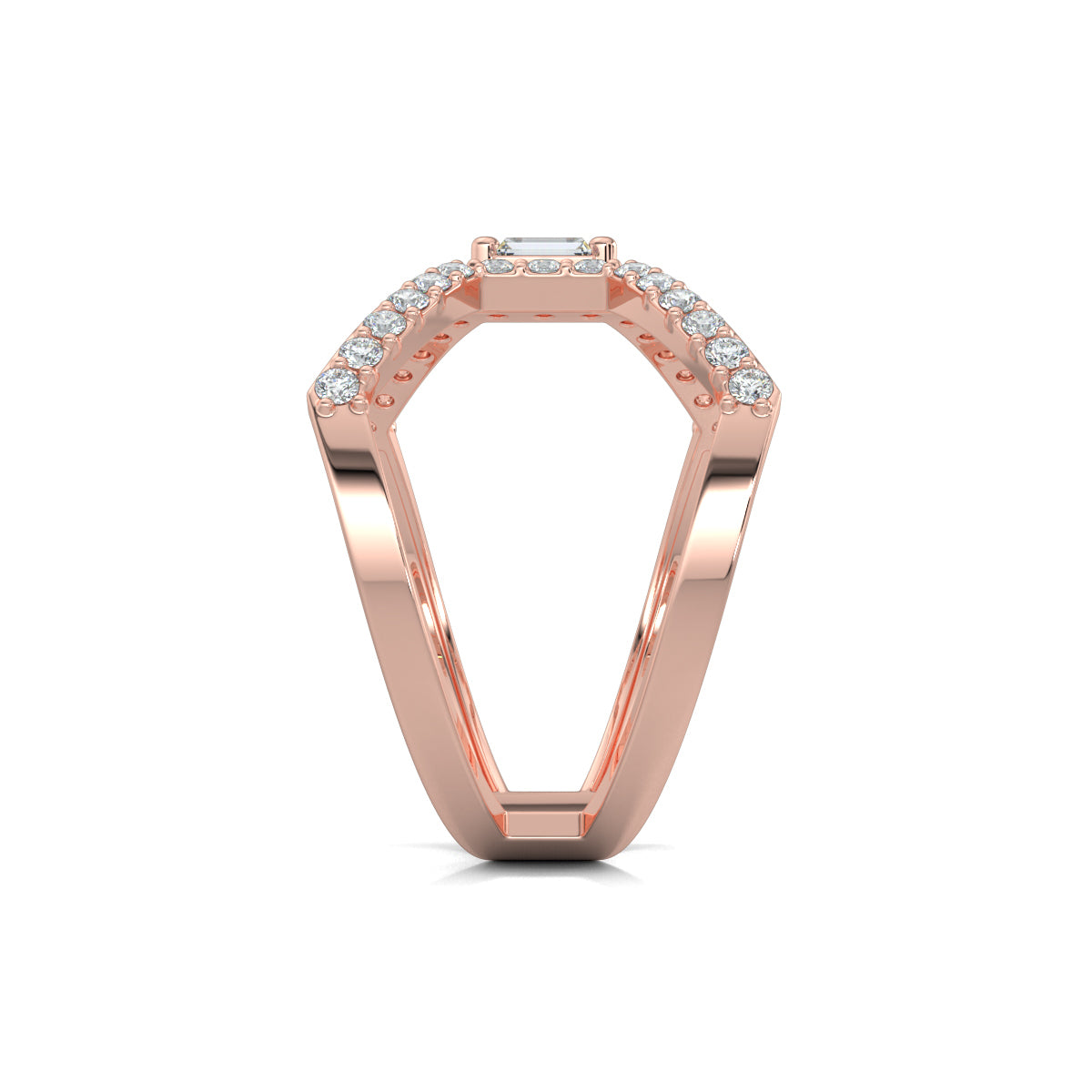 Rose Gold, Diamond Ring, Natural diamond ring, Lab-grown diamond ring, everyday ring, split shank design, butterfly ring, baguette diamond, round diamonds, fashion jewelry, exquisite elegance.