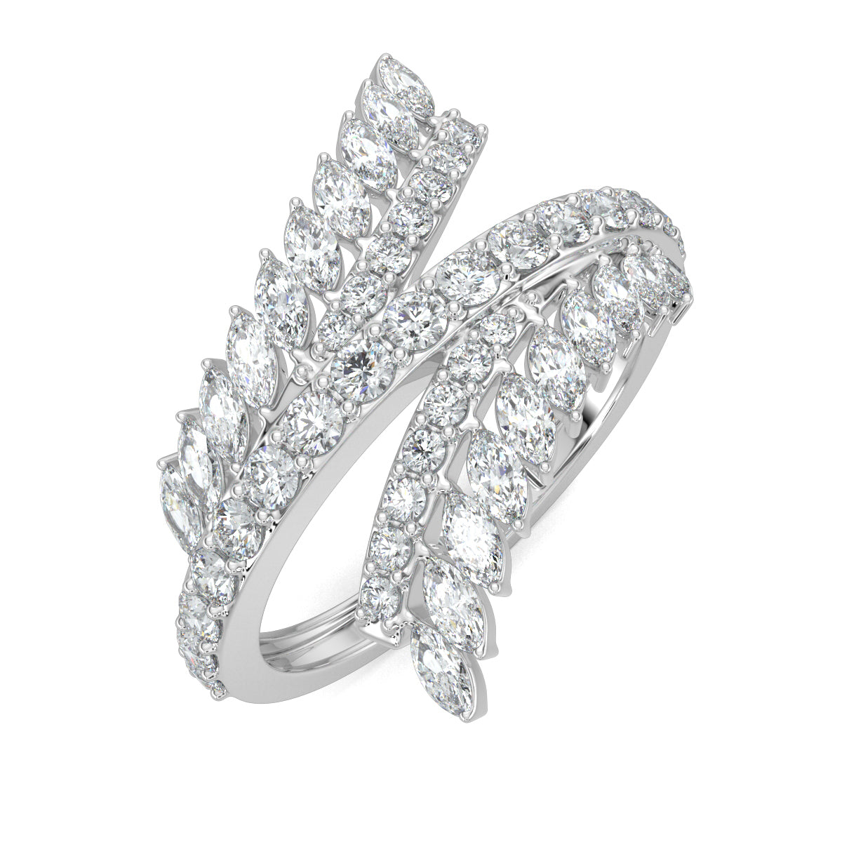 White Gold, Diamond Ring, Natural Diamond ring, Lab-grown diamond ring, Dazzle Curve Ring, open-end diamond band, round and marquise-cut diamonds, sparkling diamond jewelry, elegant diamond accessory.