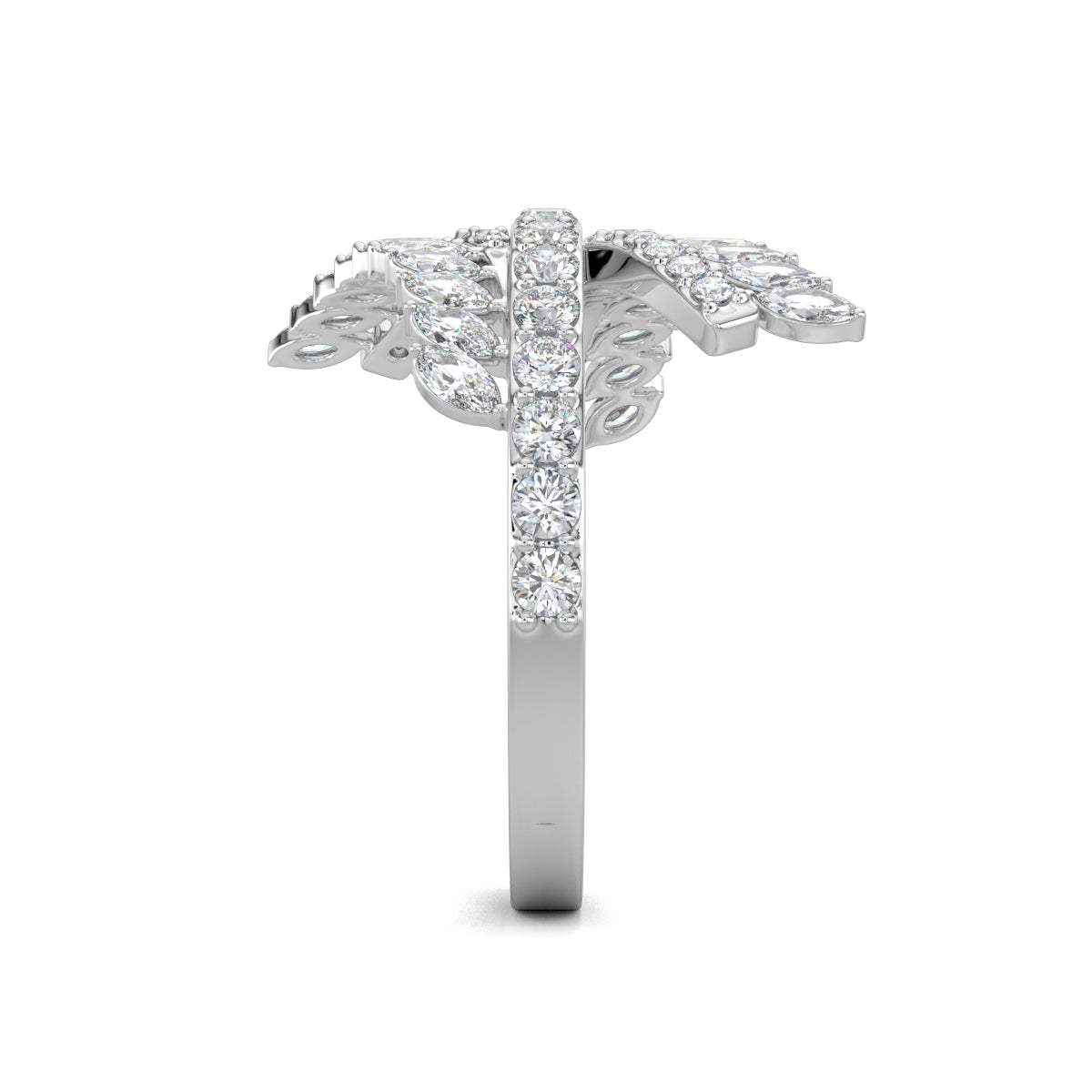 White Gold, Diamond Ring, Natural Diamond ring, Lab-grown diamond ring, Dazzle Curve Ring, open-end diamond band, round and marquise-cut diamonds, sparkling diamond jewelry, elegant diamond accessory.