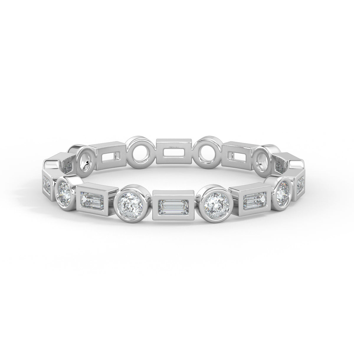White Gold, Diamond Ring, natural diamond eternity band, Lab-grown diamond eternity band, round diamond, baguette diamond, everyday ring, timeless elegance, sophisticated jewelry