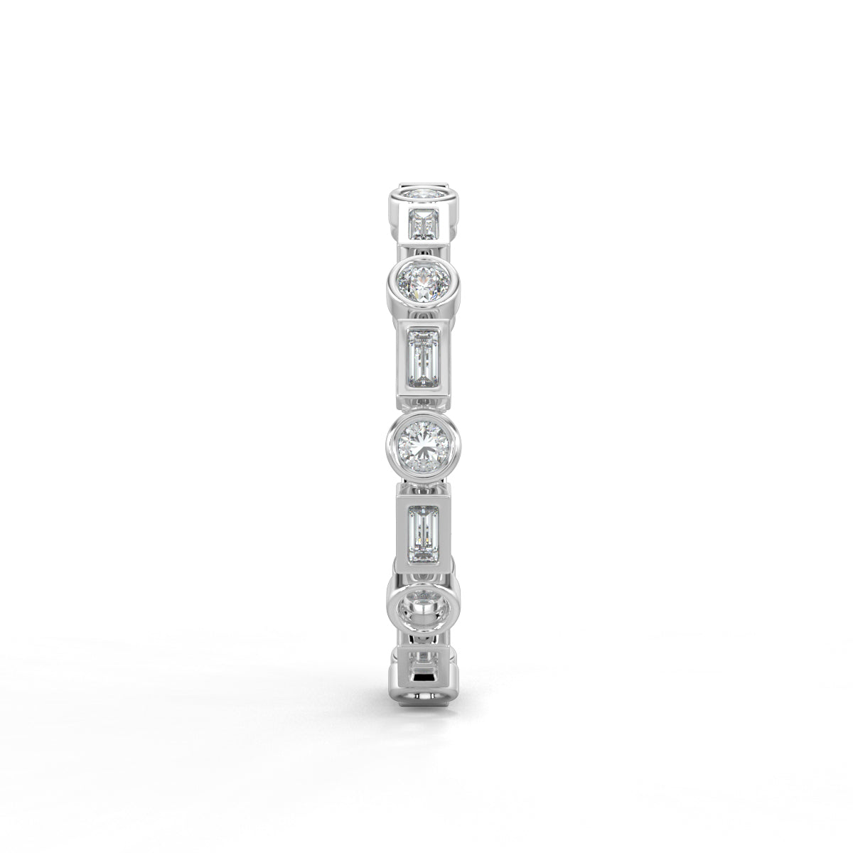 White Gold, Diamond Ring, natural diamond eternity band, Lab-grown diamond eternity band, round diamond, baguette diamond, everyday ring, timeless elegance, sophisticated jewelry