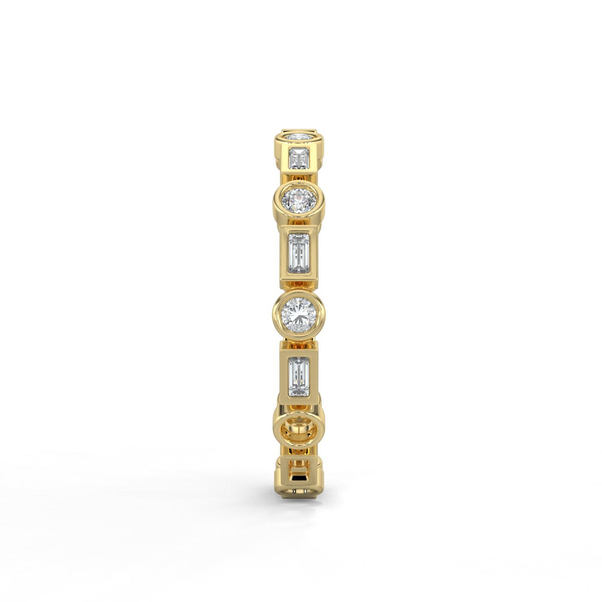 Yellow Gold, Diamond Ring, natural diamond eternity band, Lab-grown diamond eternity band, round diamond, baguette diamond, everyday ring, timeless elegance, sophisticated jewelry