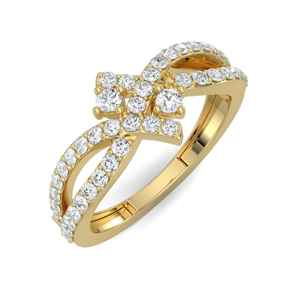 Yellow Gold, Diamond Ring, Nebula twist diamond ring, celestial diamond ring, split shank band, natural diamonds, lab-grown diamonds, contemporary jewelry