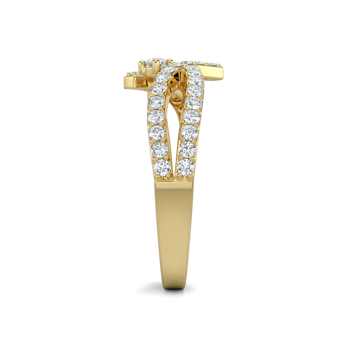 Yellow Gold, Diamond Ring, Nebula twist diamond ring, celestial diamond ring, split shank band, natural diamonds, lab-grown diamonds, contemporary jewelry