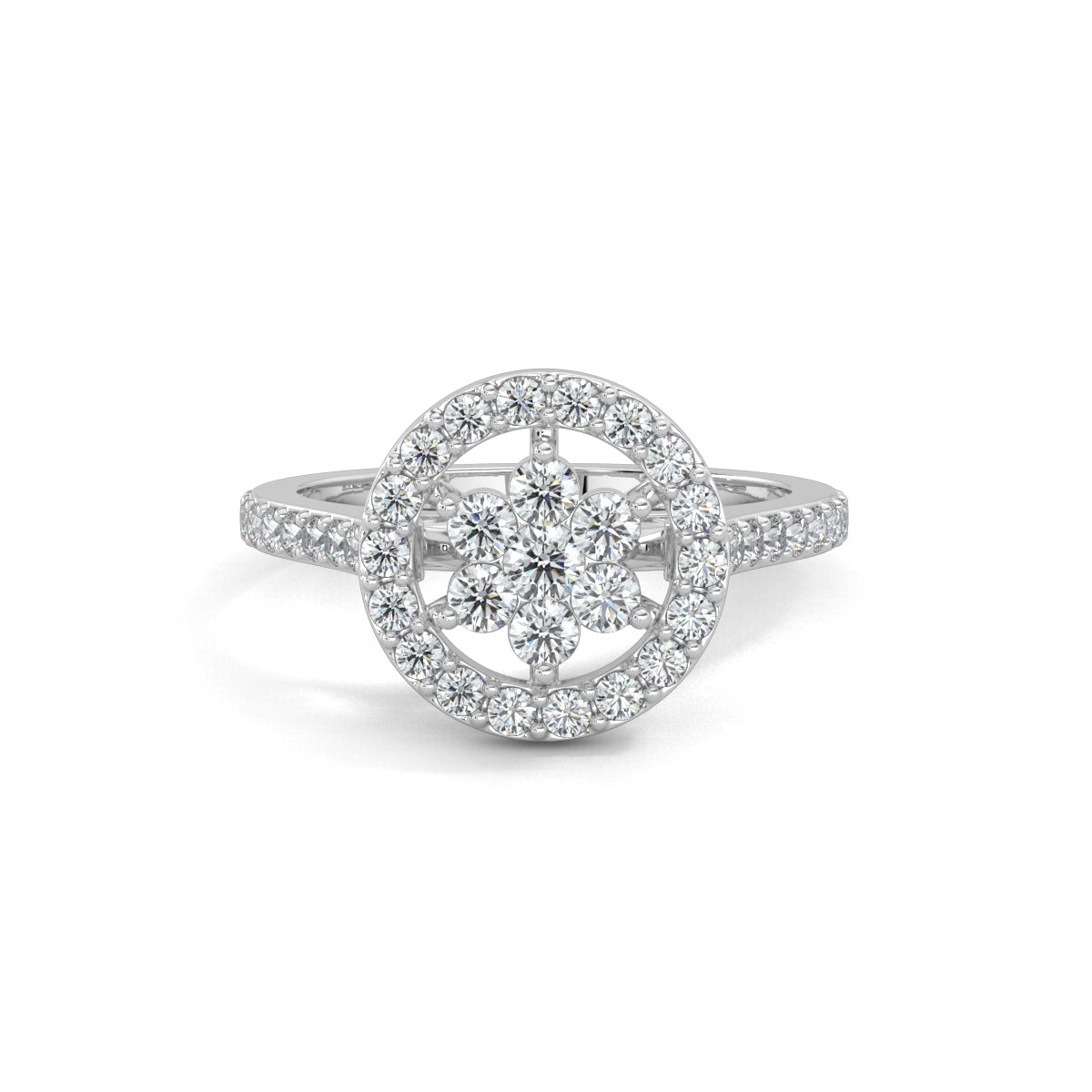 White Gold, Diamond Ring, natural diamond ring, lab-grown diamond ring, sleek halo ring, round diamond band, pave setting, halo setting, elegant jewelry