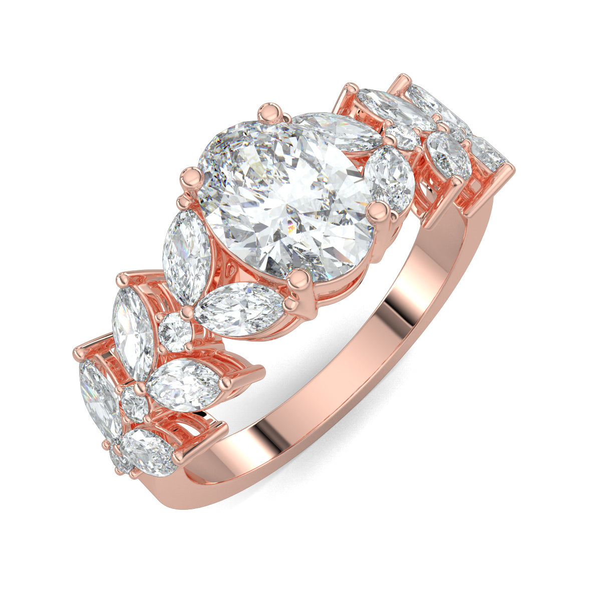Rose Gold, Diamond Ring, Galactic Charm Solitaire Ring, Natural Diamonds, Lab-Grown Diamonds, Celestial Jewelry, Oval Cut Diamond, Marquise Cut Diamonds, Classic Band Ring