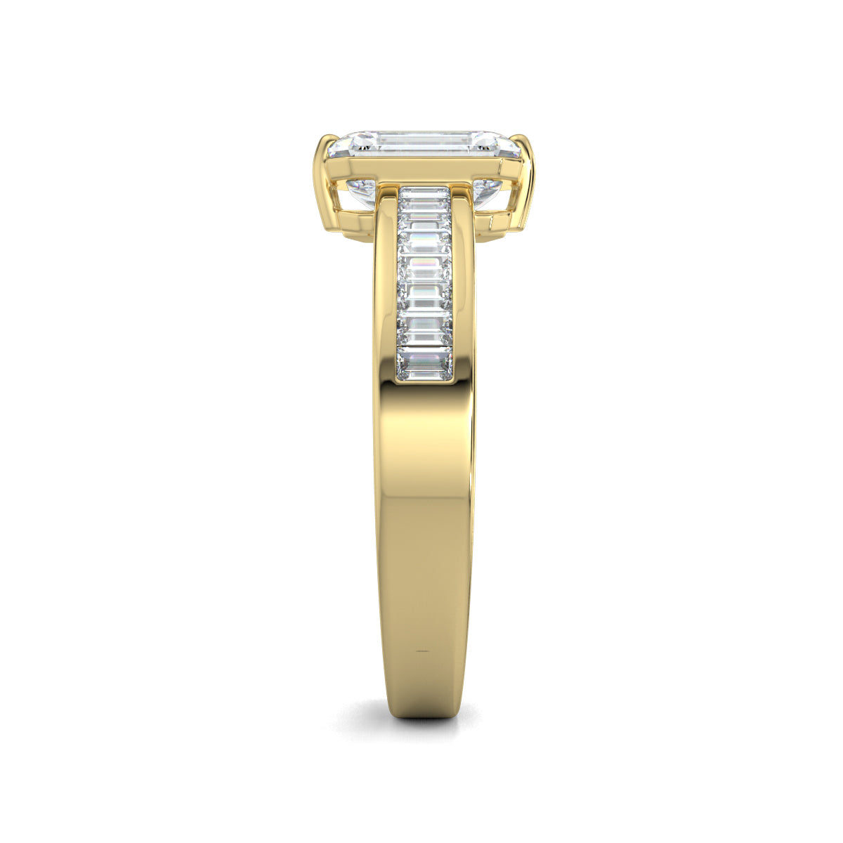 Yellow Gold, Diamond Ring, Emerald solitaire diamond ring, Natural diamond ring, Lab-grown diamond ring, Solitaire diamond band ring, Baguette diamond channeling ring
