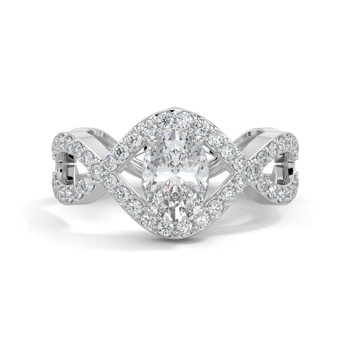 White Gold, Diamond Ring, twisted dream solitaire ring, natural diamond, lab-grown diamond, ethically sourced jewelry, oval diamond ring, pave setting, twisted band ring, luxury ring, Ring, Fine Jewellery