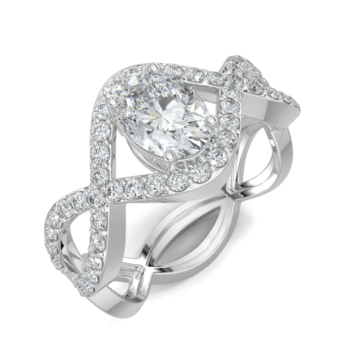 White Gold, Diamond Ring, twisted dream solitaire ring, natural diamond, lab-grown diamond, ethically sourced jewelry, oval diamond ring, pave setting, twisted band ring, luxury ring, Ring, Fine Jewellery