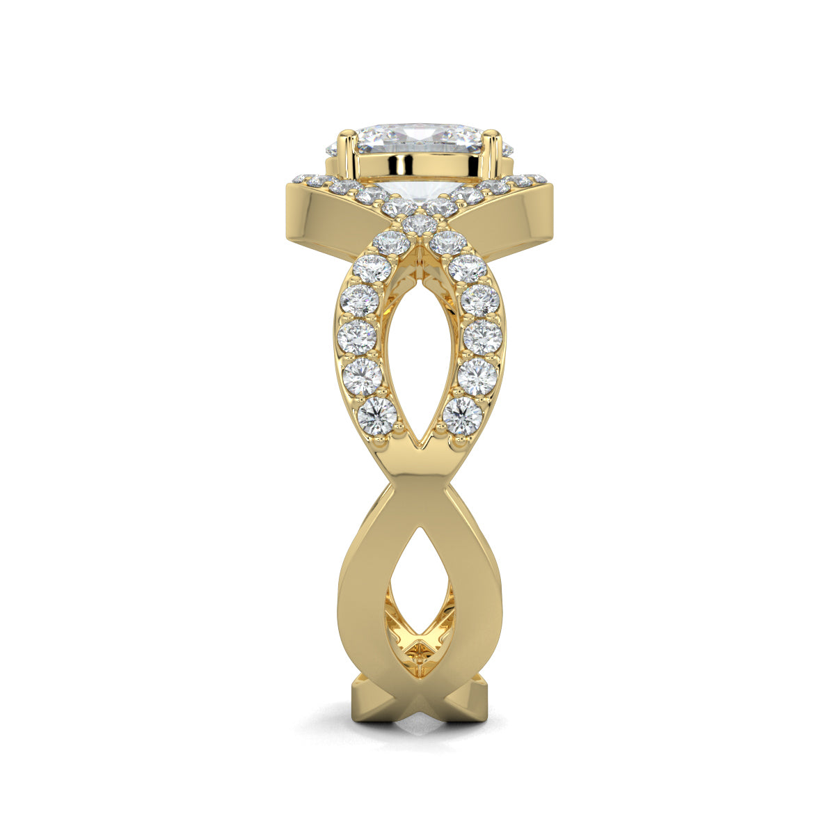 Yellow Gold, Diamond Ring, twisted dream solitaire ring, natural diamond, lab-grown diamond, ethically sourced jewelry, oval diamond ring, pave setting, twisted band ring, luxury ring, Ring, Fine Jewellery