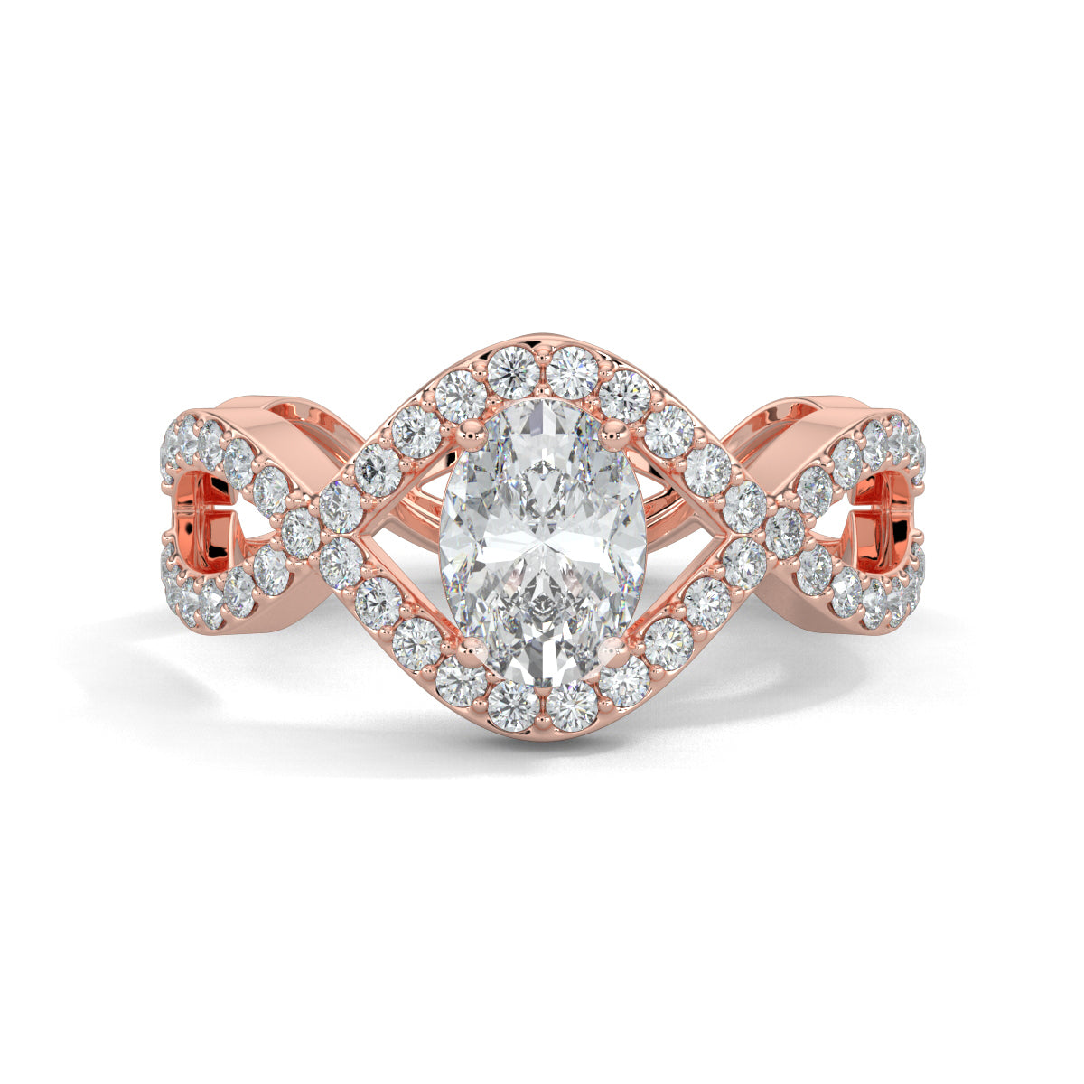 Rose Gold, Diamond Ring, twisted dream solitaire ring, natural diamond, lab-grown diamond, ethically sourced jewelry, oval diamond ring, pave setting, twisted band ring, luxury ring, Ring, Fine Jewellery