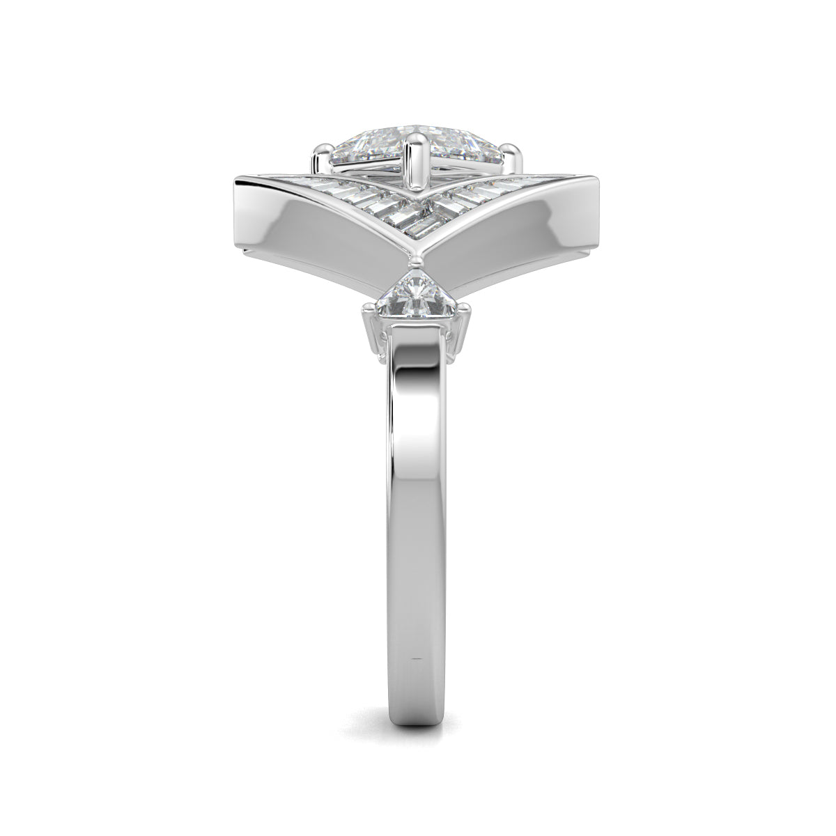 White Gold, Diamond Ring, allure princess ring, lab-grown diamonds, princess-cut diamond, natural diamonds, trillion diamonds, baguette diamonds, solitaire ring, diamond ring, elegant jewelry